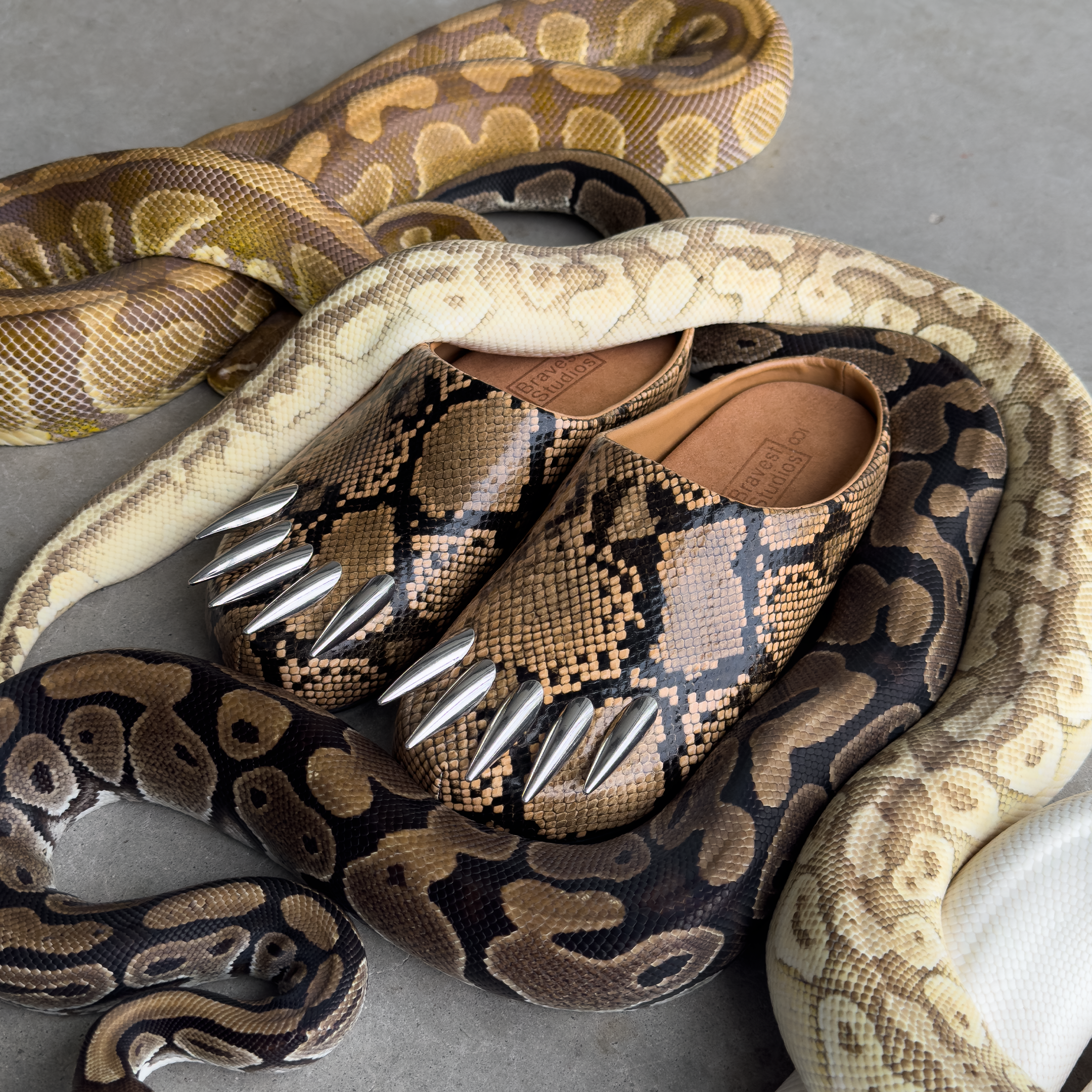 SNAKESKIN CLAW MULES (TWO COLORWAYS)
