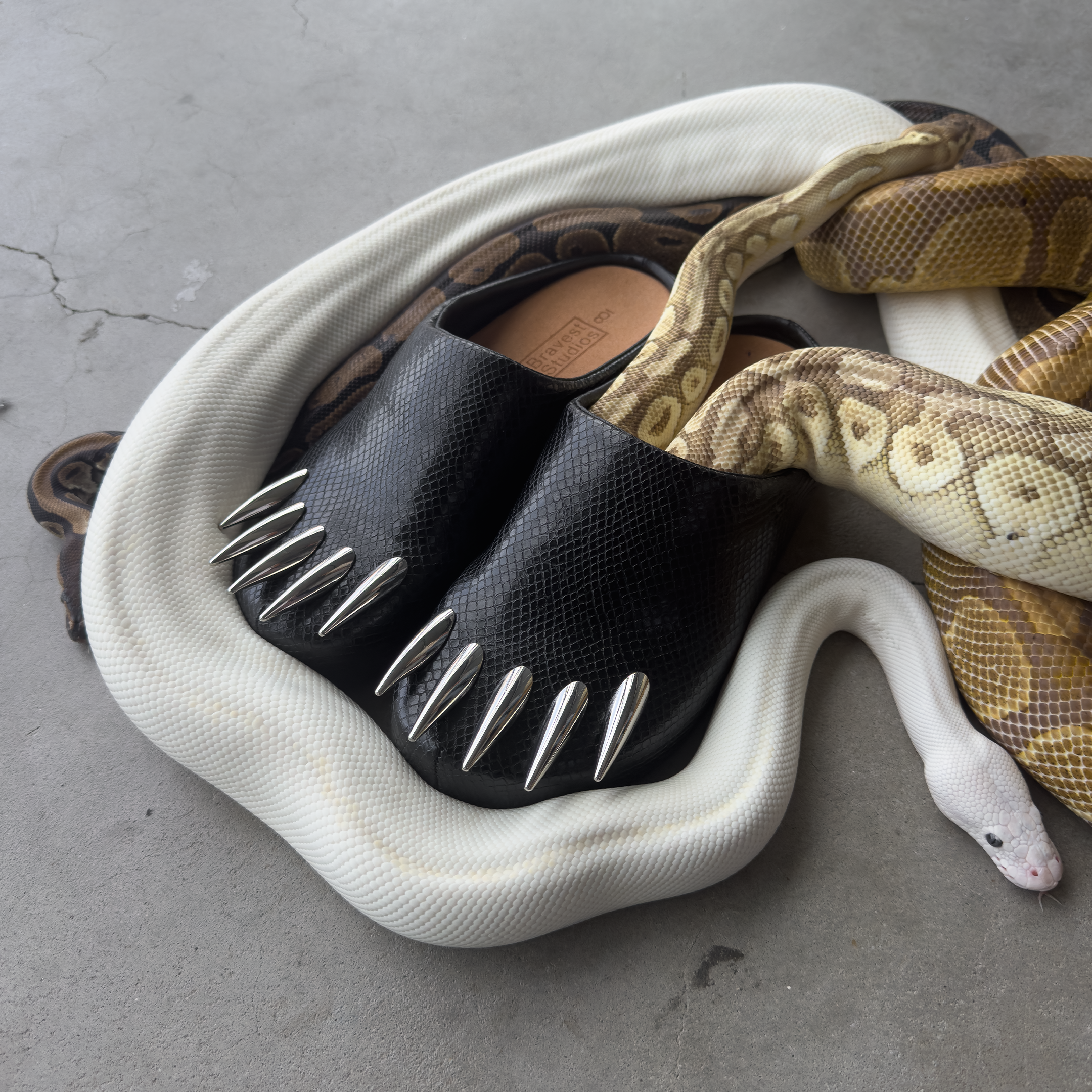 SNAKESKIN CLAW MULES (TWO COLORWAYS)
