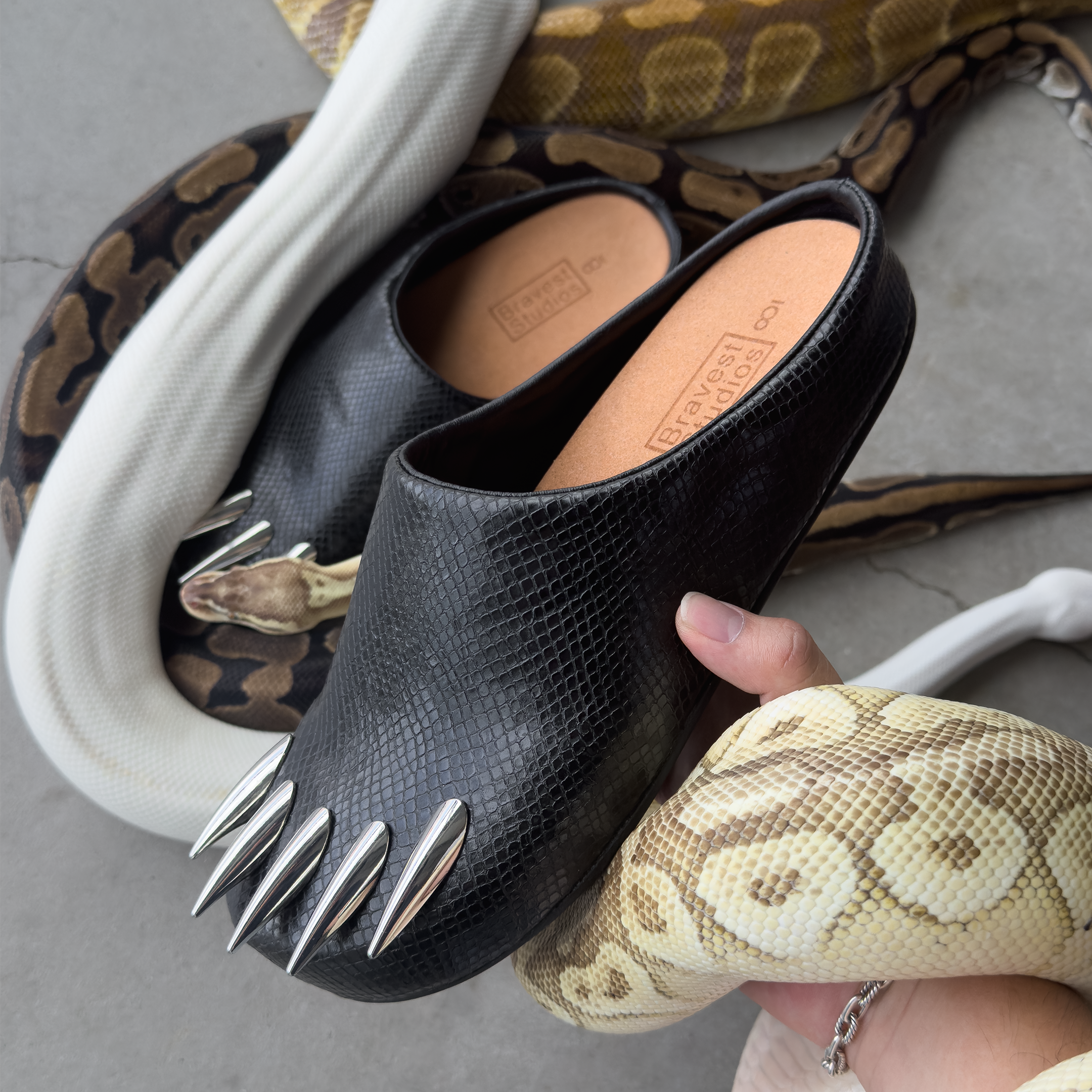SNAKESKIN CLAW MULES (TWO COLORWAYS)