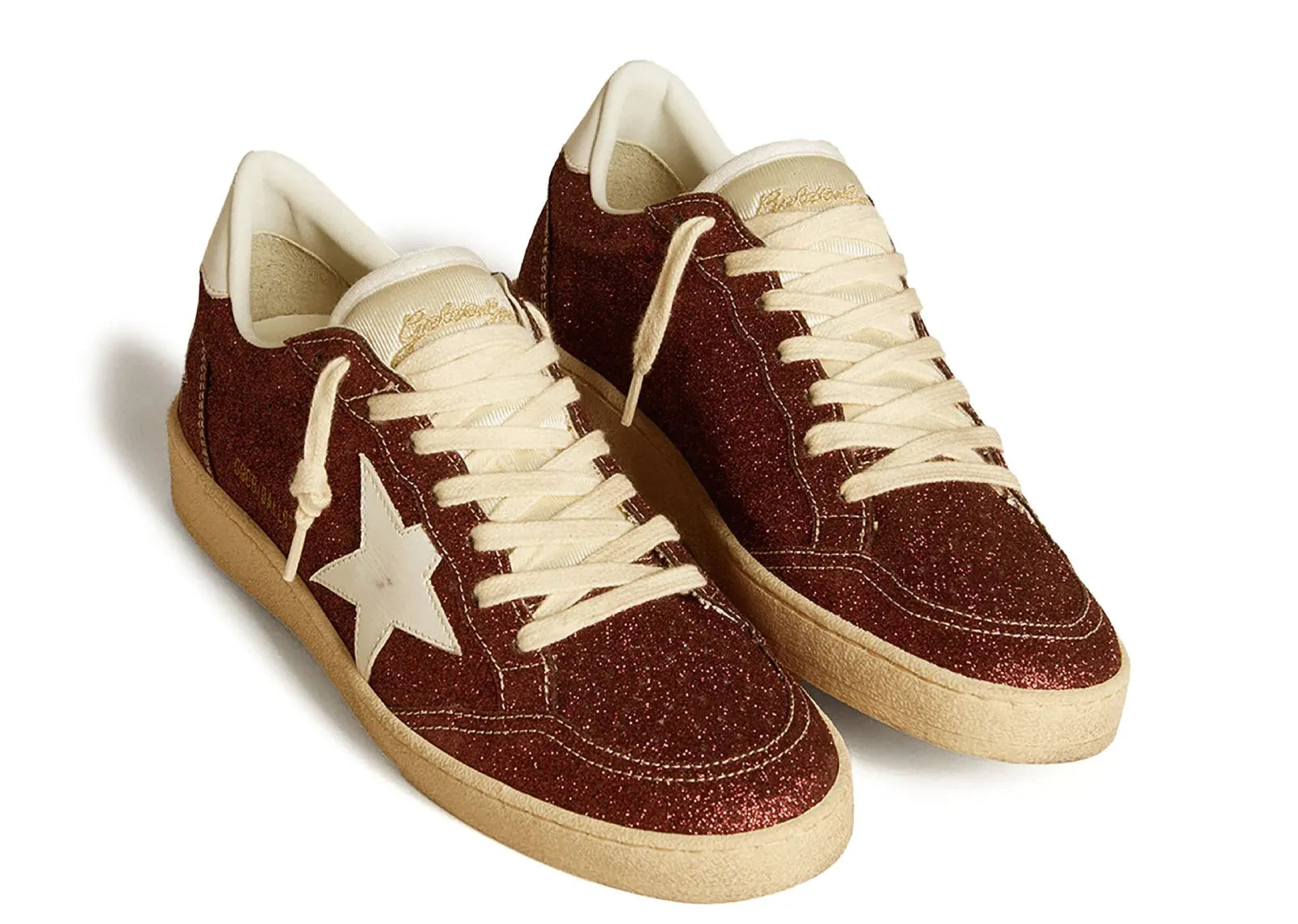 GOLDEN GOOSE BALL-STAR BURGUNDY GLITTER WHITE STAR HEEL (W)