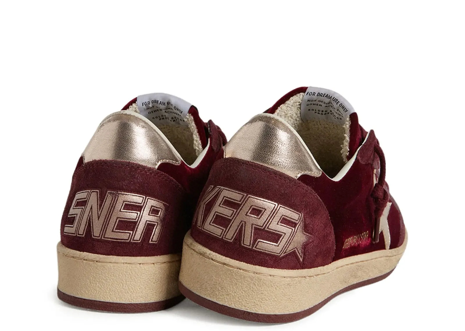 GOLDEN GOOSE BALL-STAR BURGUNDY VELVET GOLD STAR GOLD HEEL (W)