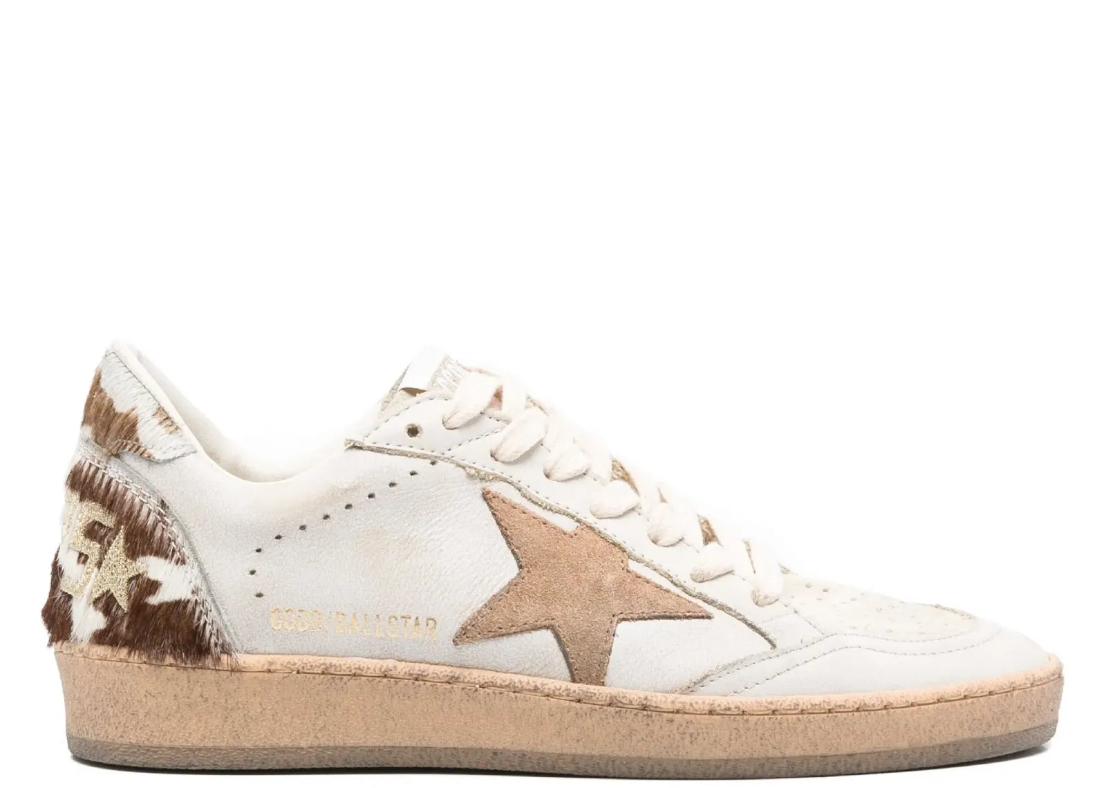 GOLDEN GOOSE BALL-STAR DIRTY WHITE LEATHER COFFEE SUEDE STAR ANIMAL HEEL PLATFORM (W)