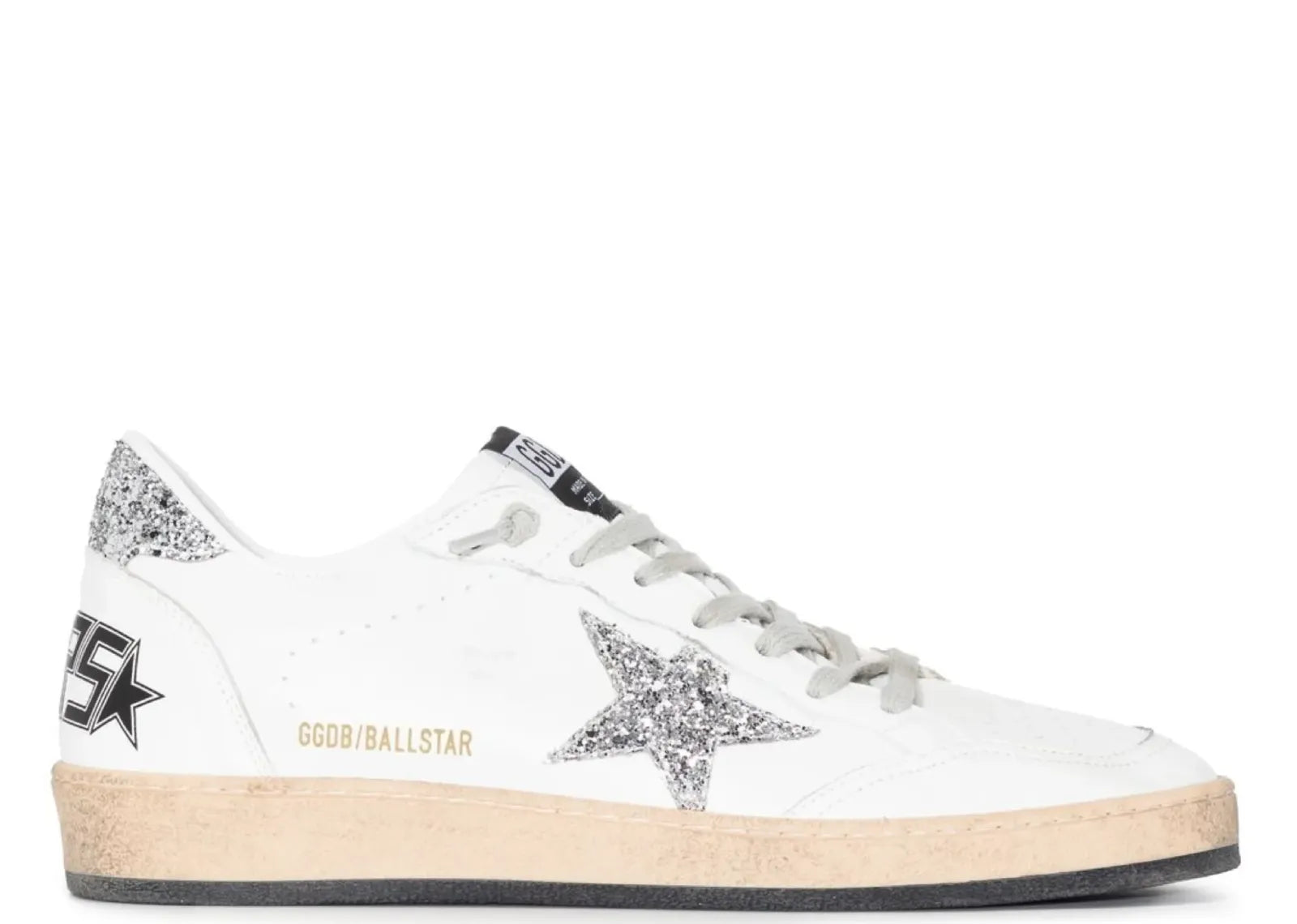 GOLDEN GOOSE BALL-STAR WHITE NAPPA SILVER GLITTER STAR HEEL (W)