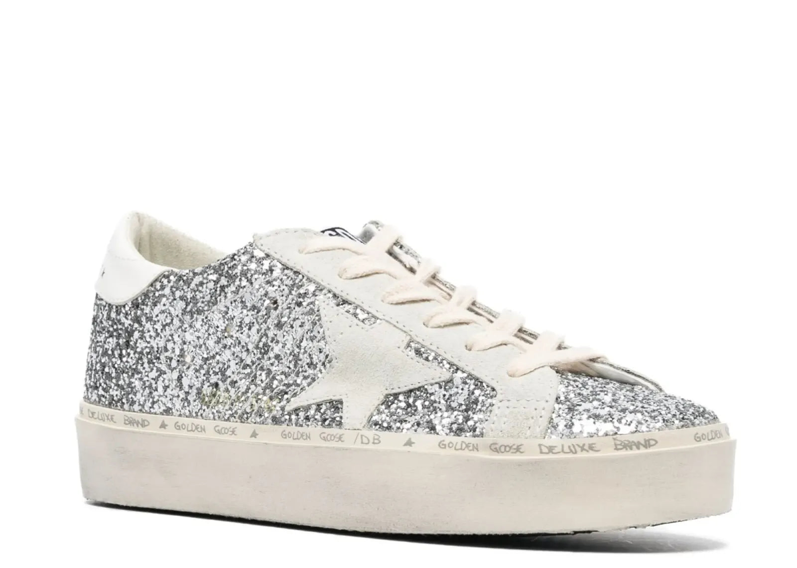 GOLDEN GOOSE HI-STAR SILVER GLITTER GRAY STAR WHITE HEEL (W)