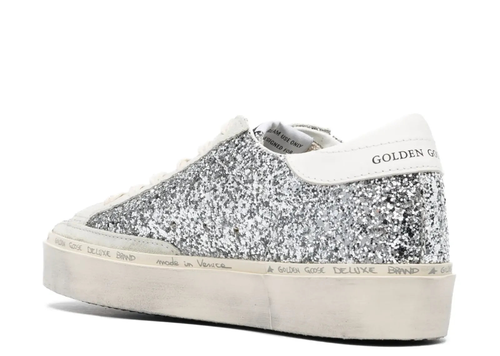 GOLDEN GOOSE HI-STAR SILVER GLITTER GRAY STAR WHITE HEEL (W)