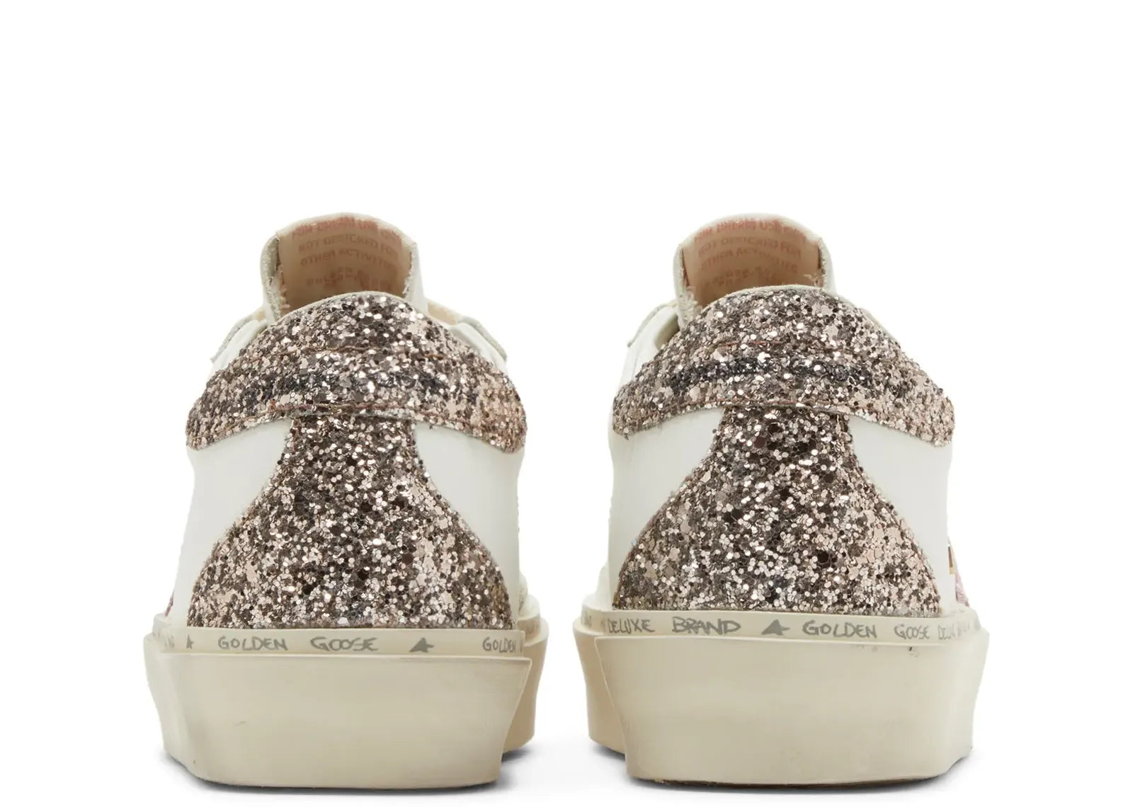 GOLDEN GOOSE HI-STAR WHITE LEATHER PINK SUEDE STAR GLITTER HEEL (W)