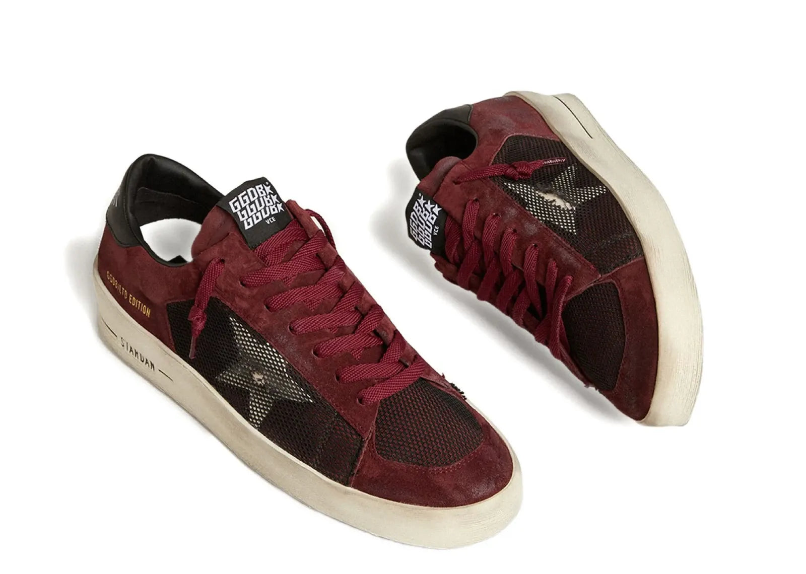 GOLDEN GOOSE STARDAN BORDEAUX BLACK SUEDE MESH