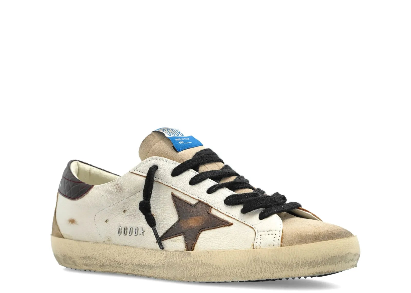 GOLDEN GOOSE SUPER-STAR BEIGE LEATHER BLACK HEEL