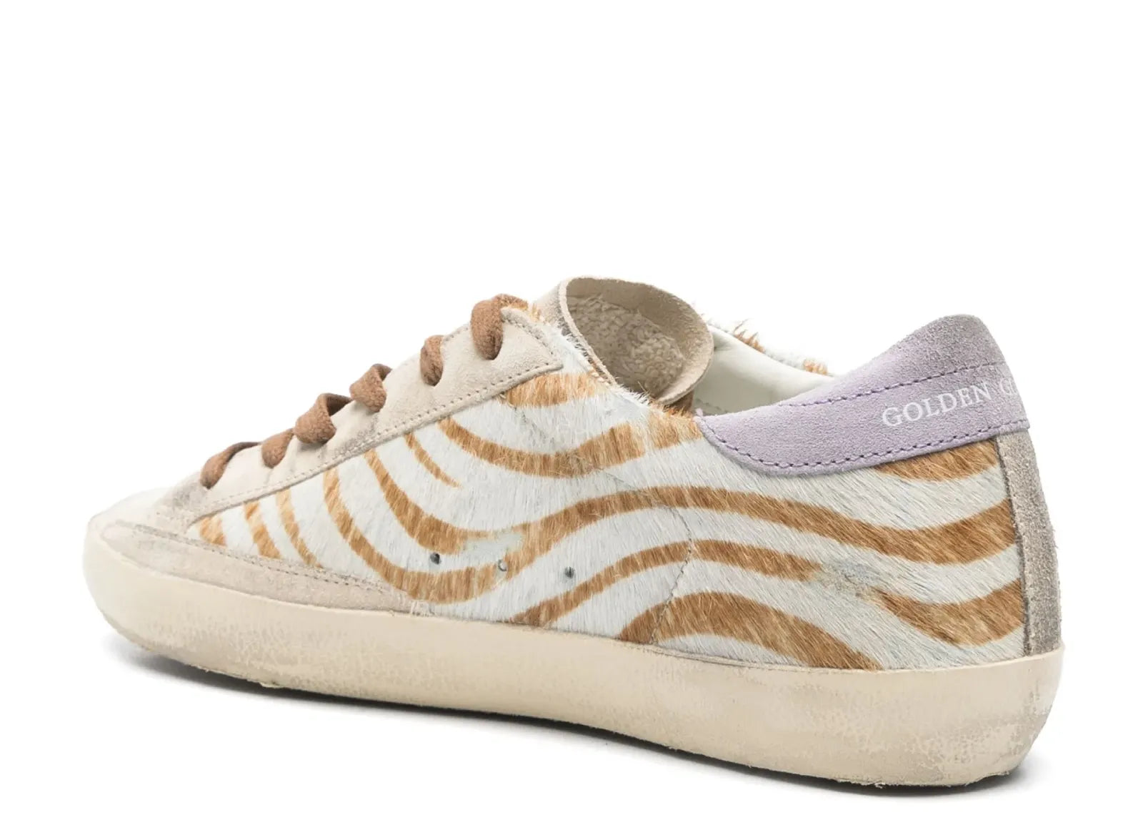 GOLDEN GOOSE SUPER-STAR BEIGE PONY SKIN WHITE STAR LILAC HEEL (W)