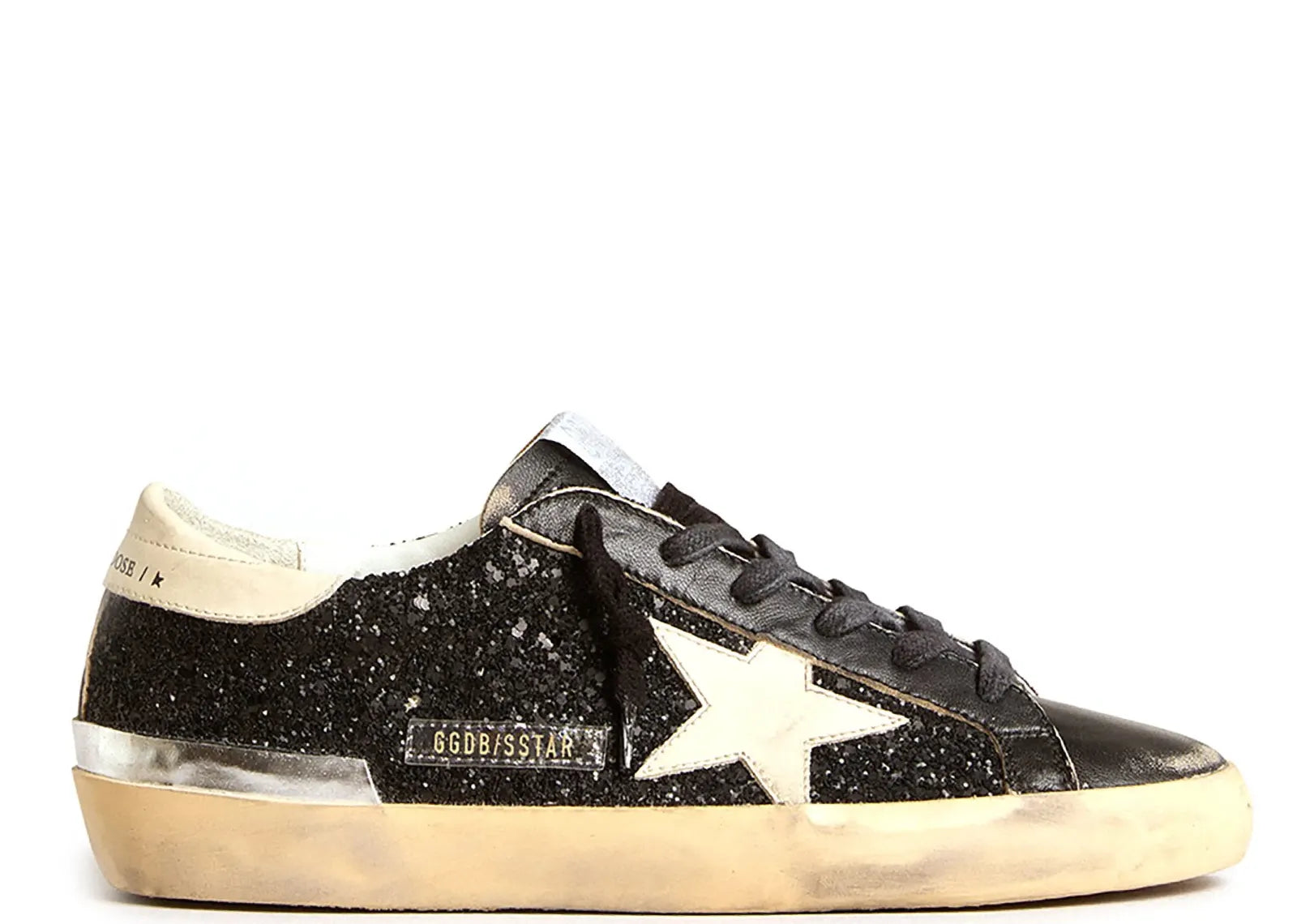 GOLDEN GOOSE SUPER-STAR BLACK GLITTER NAPPA CREAM (W)