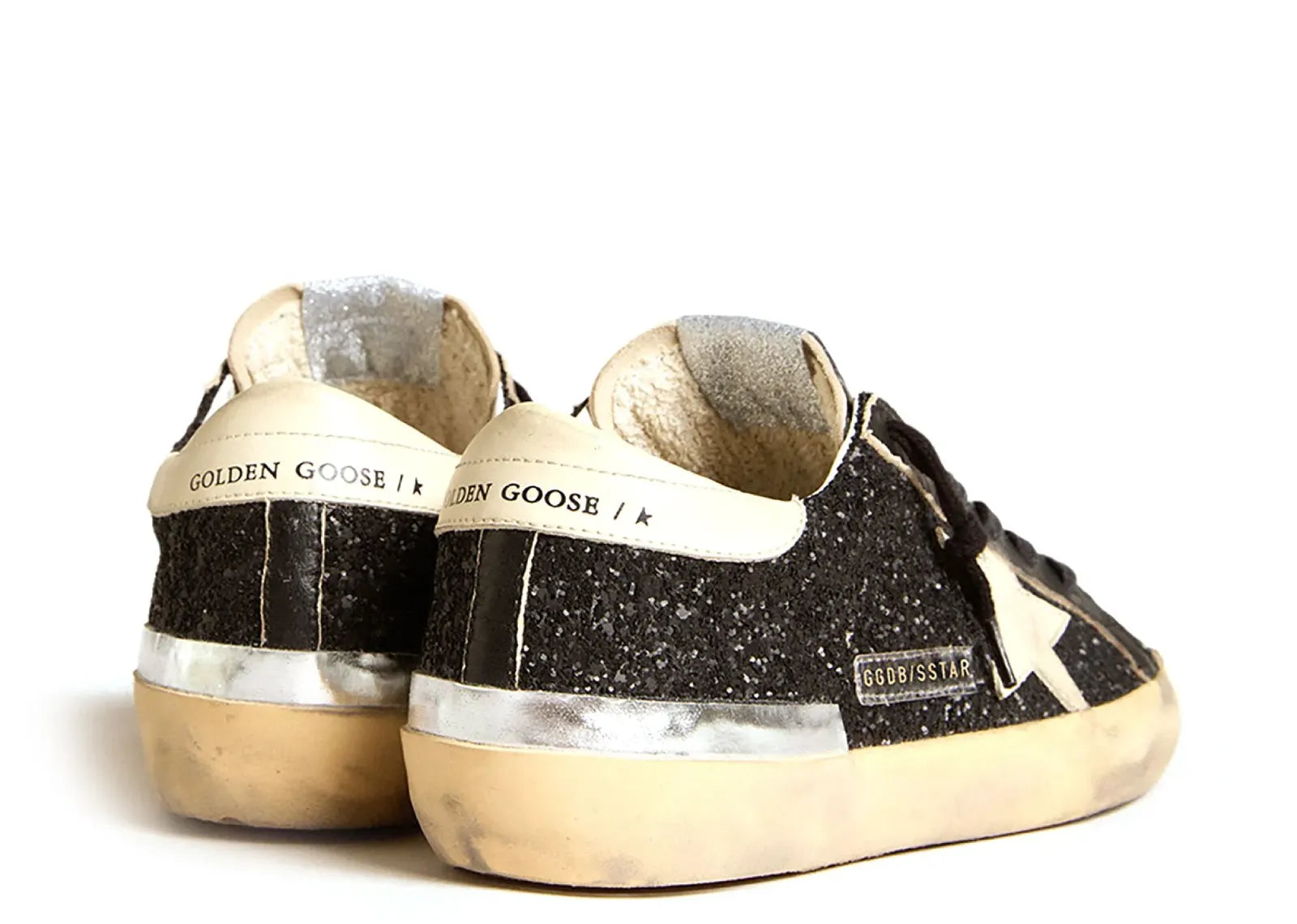 GOLDEN GOOSE SUPER-STAR BLACK GLITTER NAPPA CREAM (W)