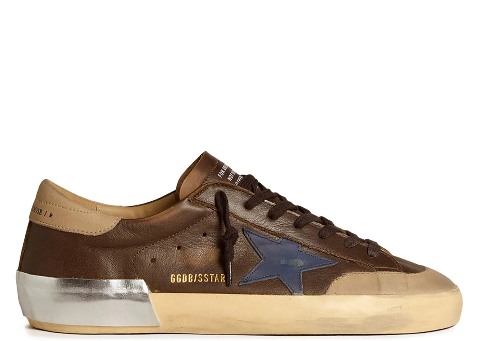 GOLDEN GOOSE SUPER-STAR BROWN LEATHER BLUE STAR BEIGE HEEL