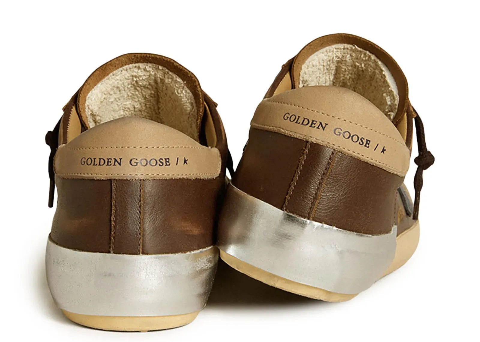 GOLDEN GOOSE SUPER-STAR BROWN LEATHER BLUE STAR BEIGE HEEL