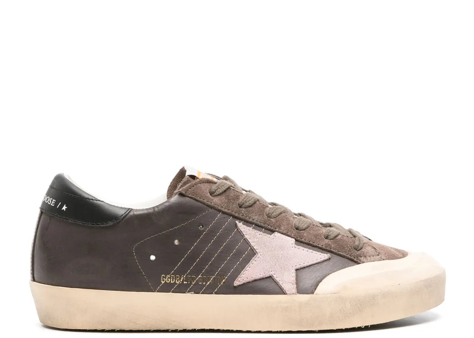 GOLDEN GOOSE SUPER-STAR BROWN LEATHER ROSE SUEDE STAR BLACK HEEL (W)