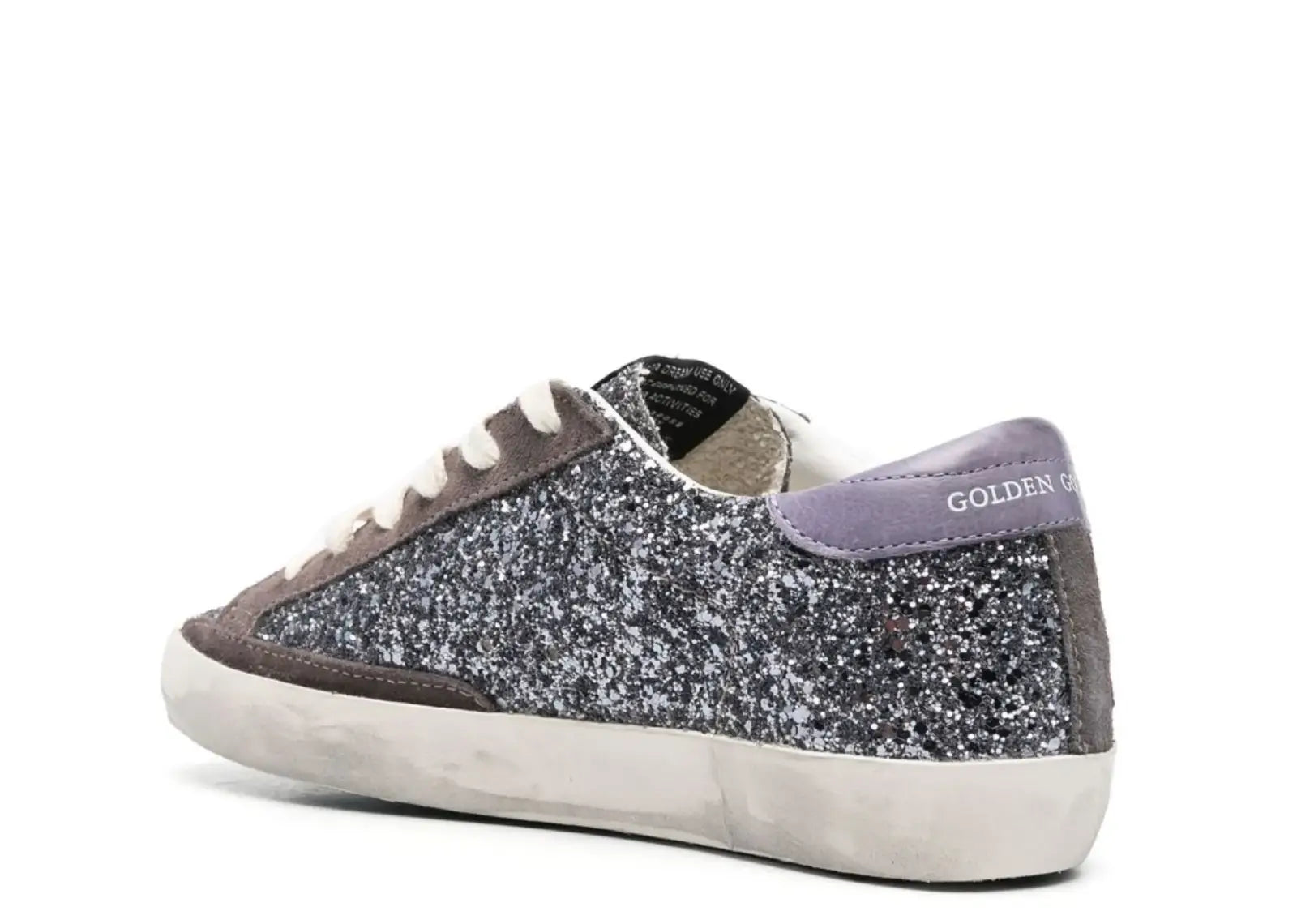 GOLDEN GOOSE SUPER-STAR GLITTER BROWN STAR LILAC HEEL TAB (W)