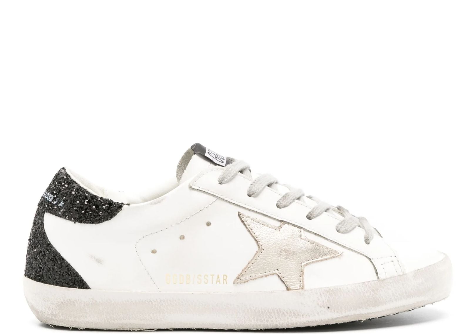 GOLDEN GOOSE SUPER-STAR GOLD STAR BLACK GLITTER HEEL (W)