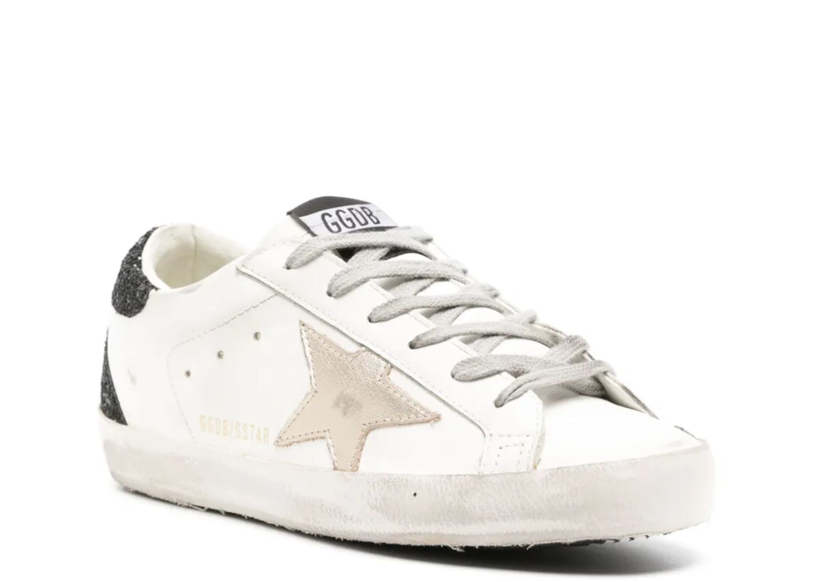 GOLDEN GOOSE SUPER-STAR GOLD STAR BLACK GLITTER HEEL (W)