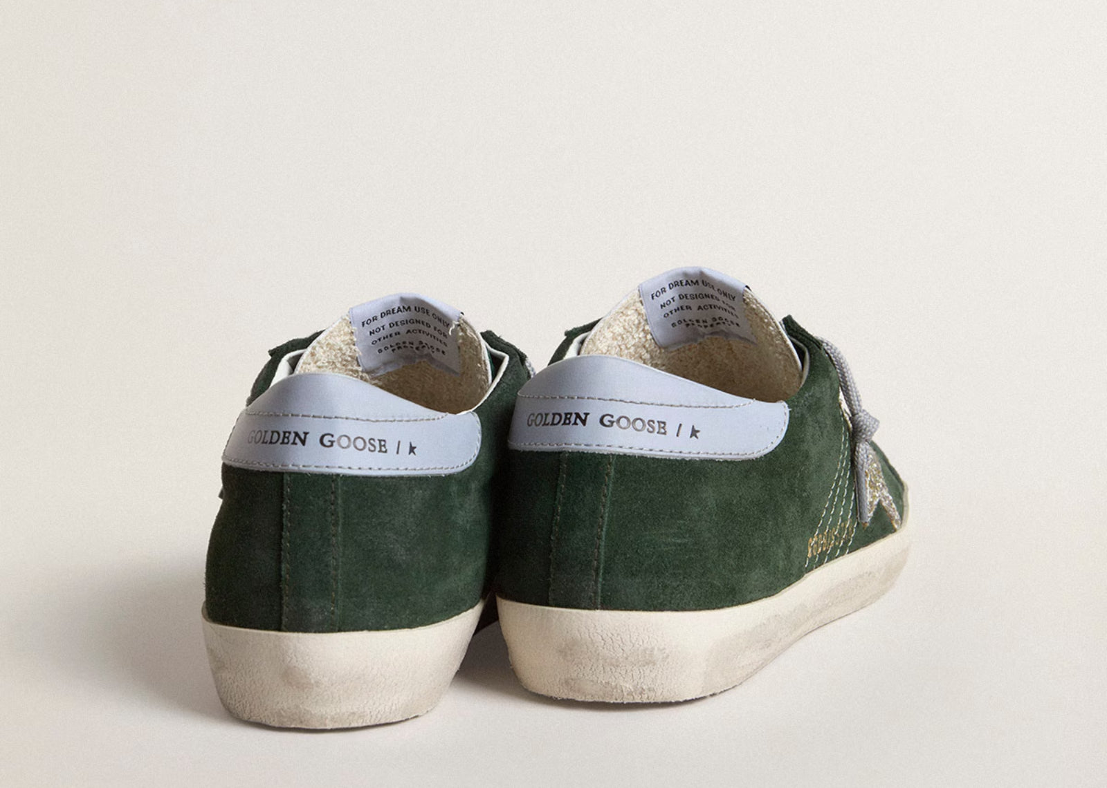 GOLDEN GOOSE SUPER STAR GREEN SUEDE SILVER GLITTER (W)