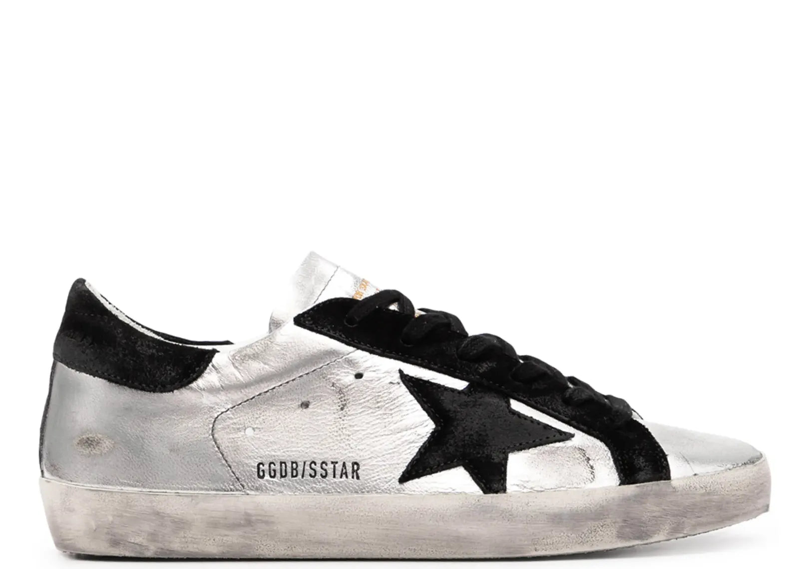 GOLDEN GOOSE SUPER-STAR LEATHER METALLIC SILVER BLACK STAR (W)