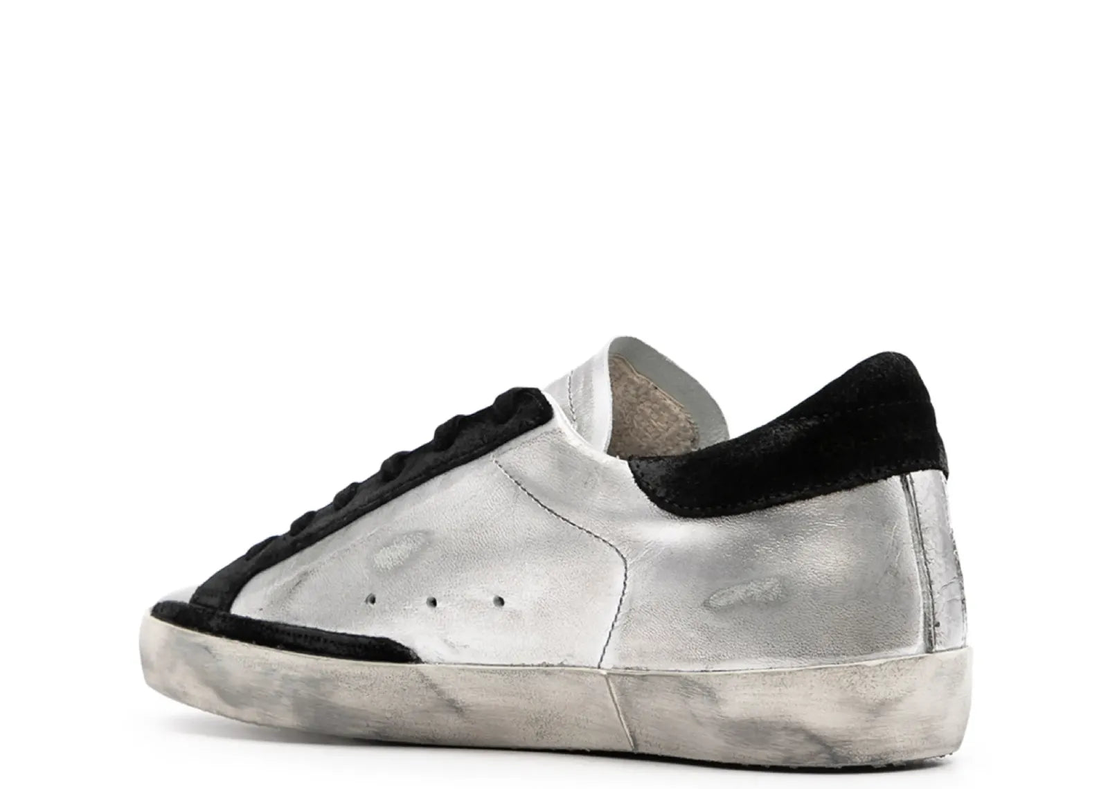 GOLDEN GOOSE SUPER-STAR LEATHER METALLIC SILVER BLACK STAR (W)