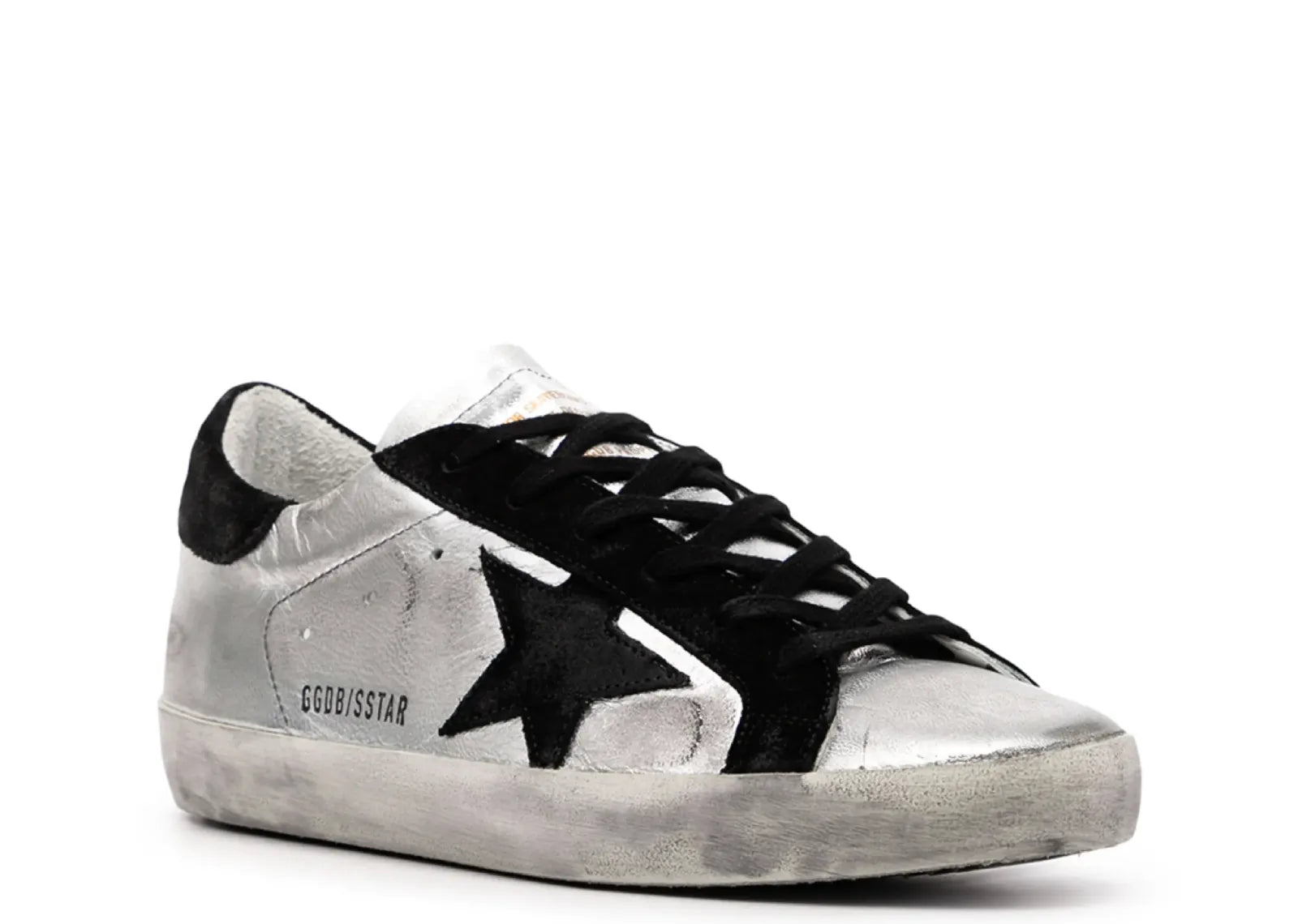 GOLDEN GOOSE SUPER-STAR LEATHER METALLIC SILVER BLACK STAR (W)