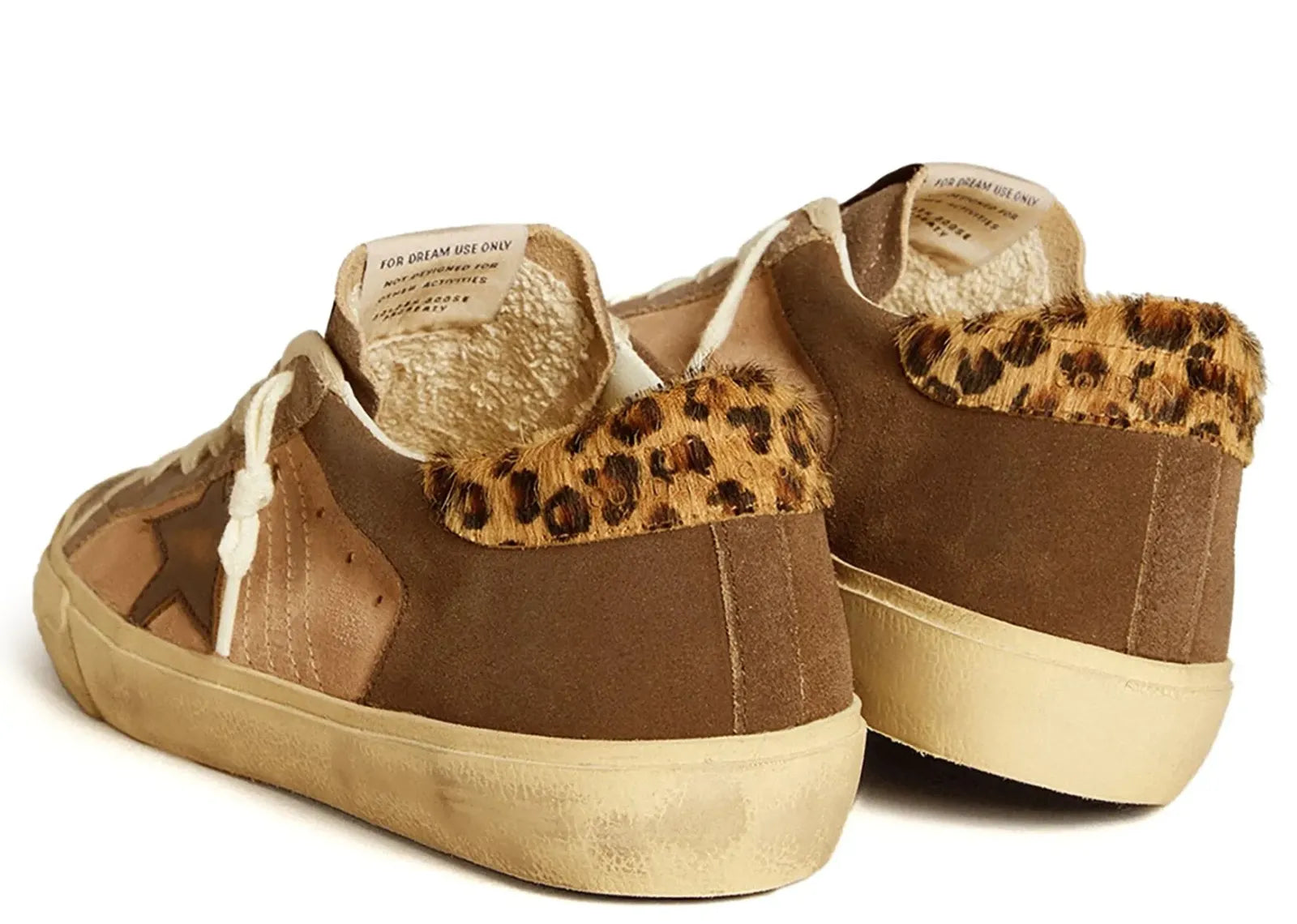 GOLDEN GOOSE SUPER-STAR LIGHT PINK BROWN SUEDE LEOPARD HEEL (W)