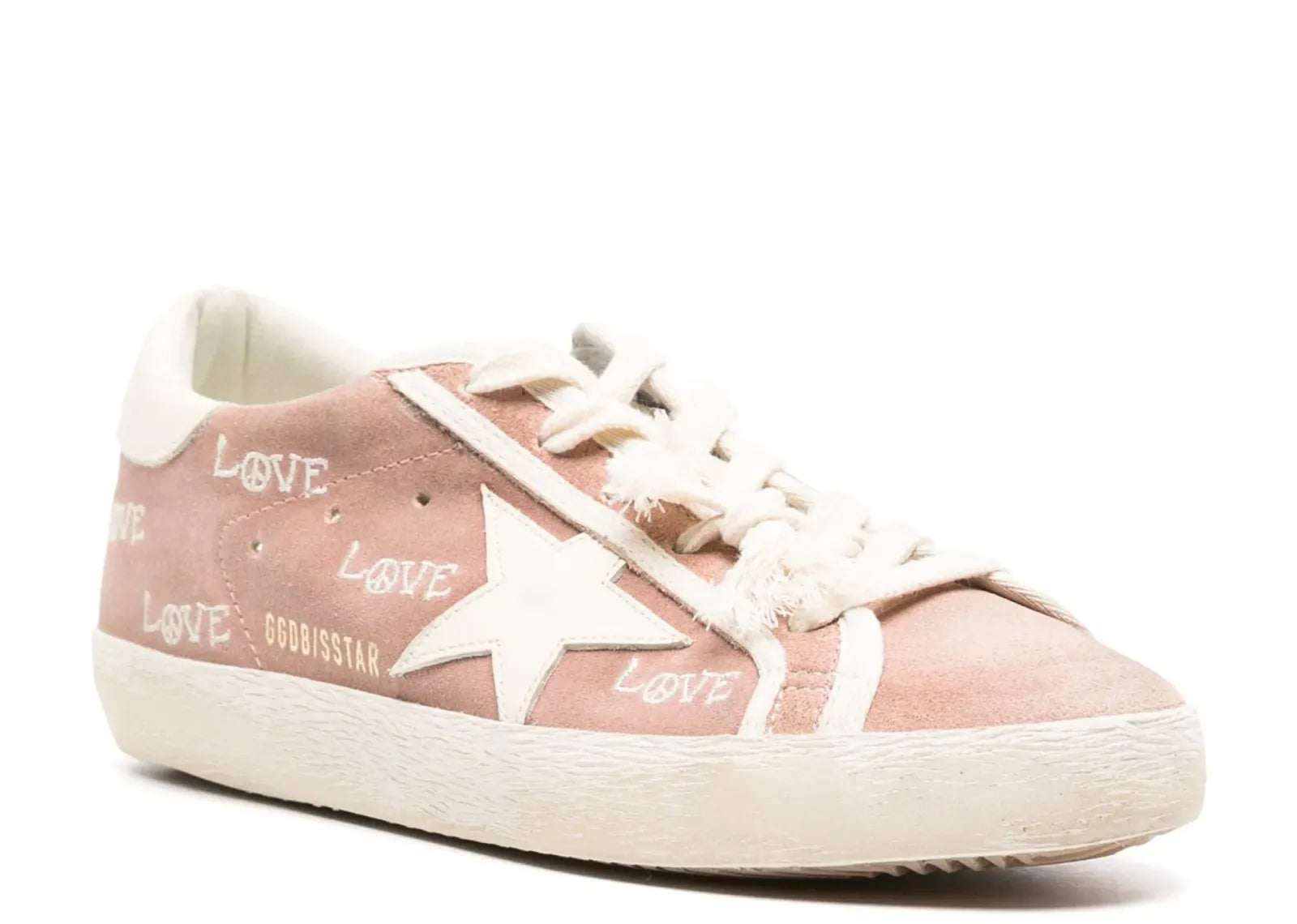 GOLDEN GOOSE SUPER-STAR POWDER PINK SUEDE CREAM STAR HEEL LOVE EMBROIDERY (W)