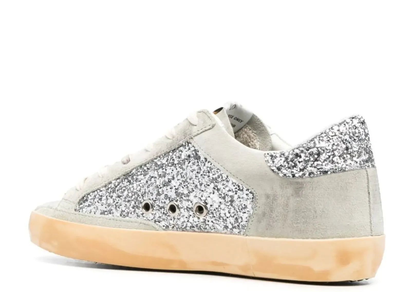 GOLDEN GOOSE SUPER-STAR SILVER GLITTER GRAY SUEDE STAR HEEL (W)