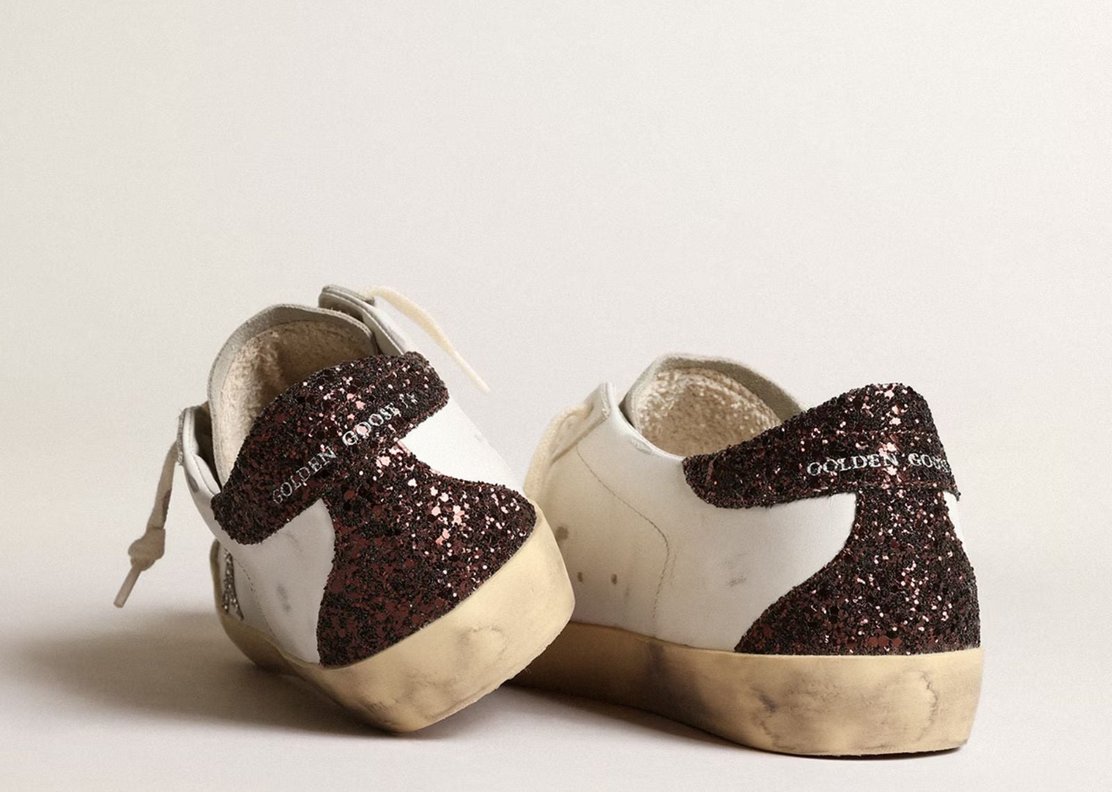 GOLDEN GOOSE SUPER-STAR SILVER STAR BROWN GLITTER HEEL (W)