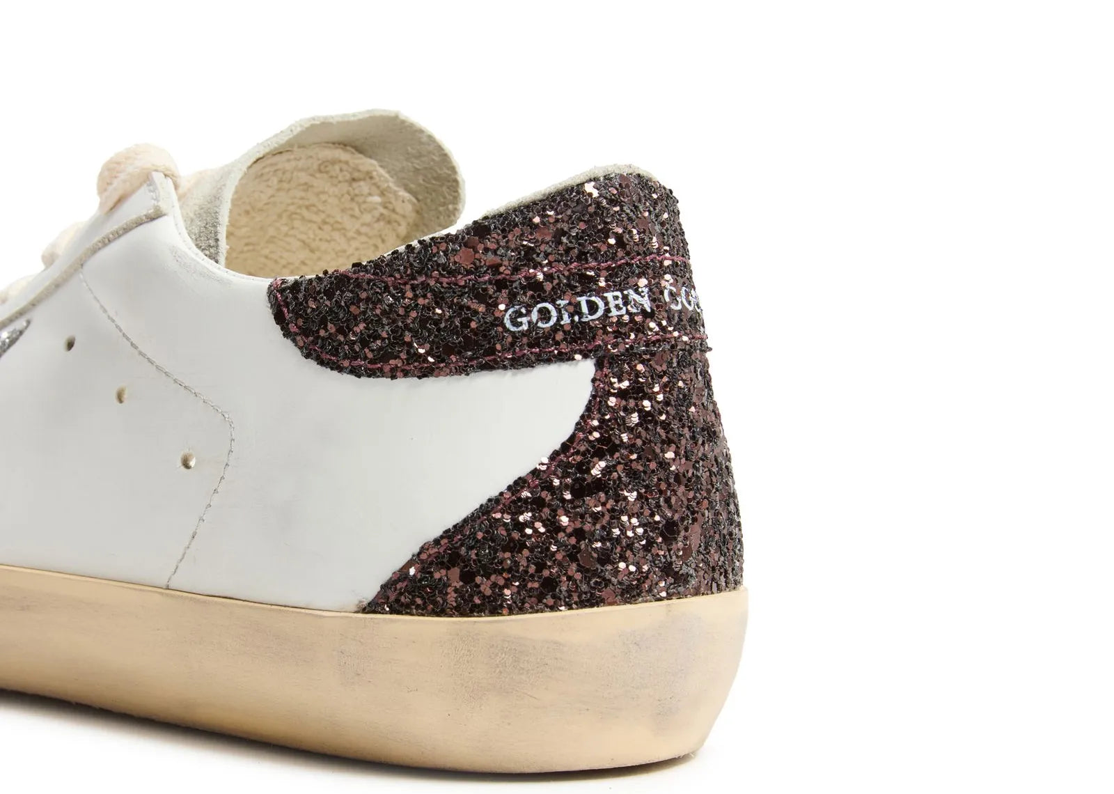 GOLDEN GOOSE SUPER-STAR SILVER STAR BROWN GLITTER HEEL (W)