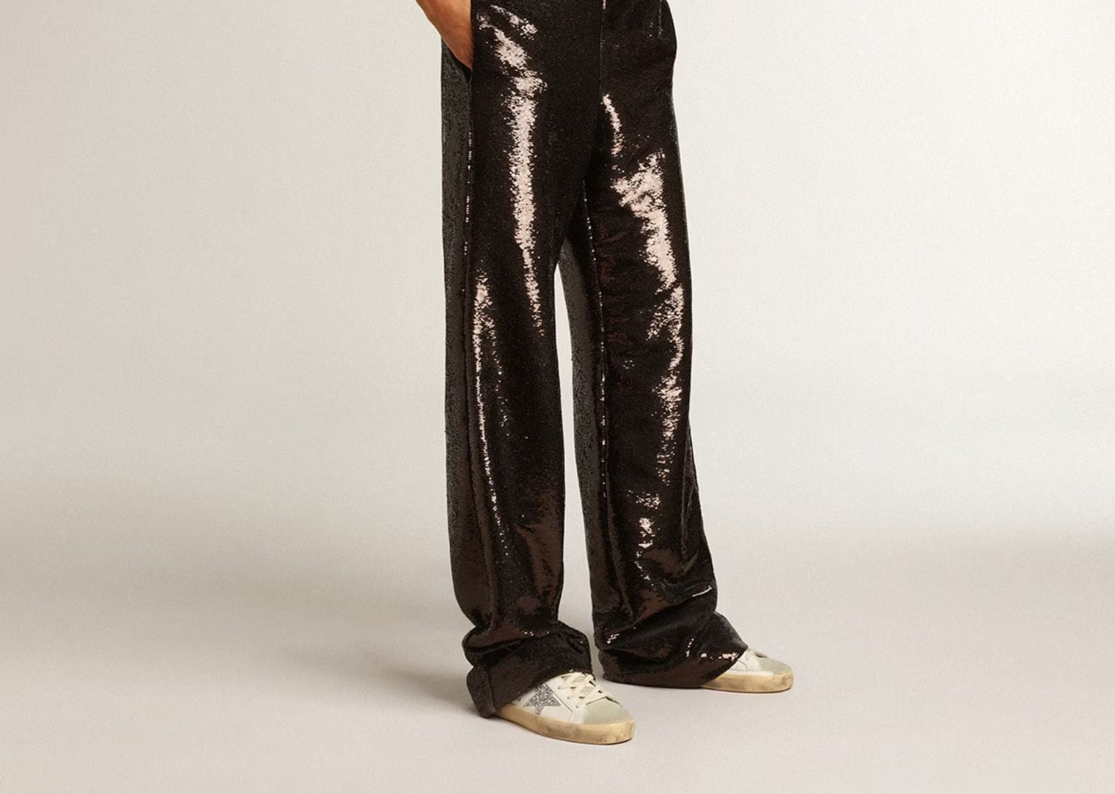 GOLDEN GOOSE SUPER-STAR SILVER STAR BROWN GLITTER HEEL (W)