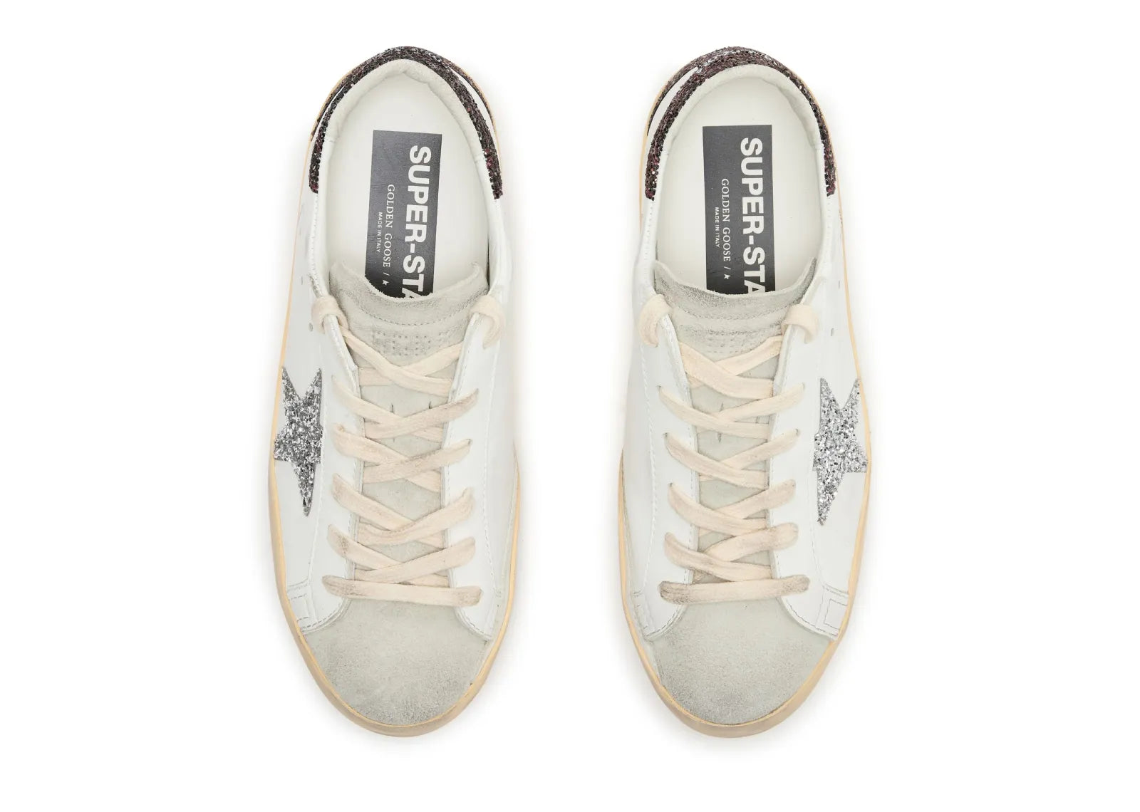 GOLDEN GOOSE SUPER-STAR SILVER STAR BROWN GLITTER HEEL (W)