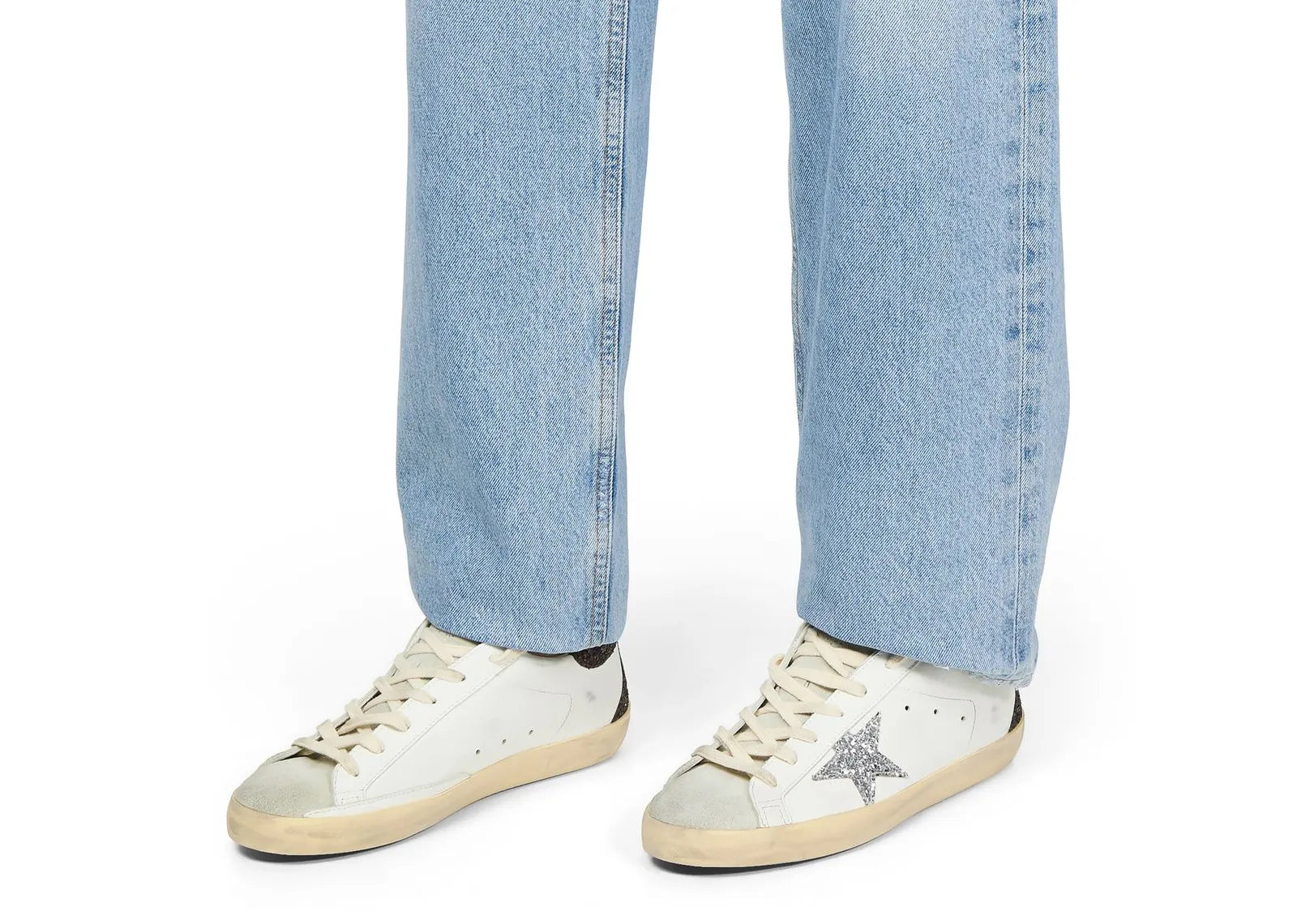 GOLDEN GOOSE SUPER-STAR SILVER STAR BROWN GLITTER HEEL (W)