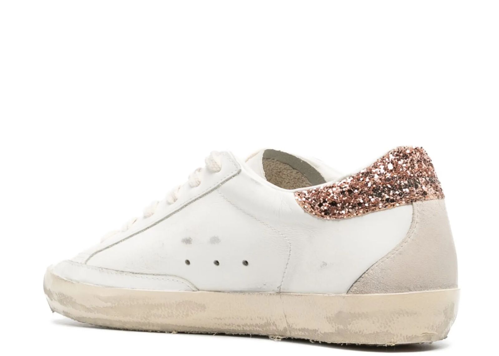 GOLDEN GOOSE SUPER-STAR SUEDE STAR PEACH PINK GLITTER HEEL TAB (W)