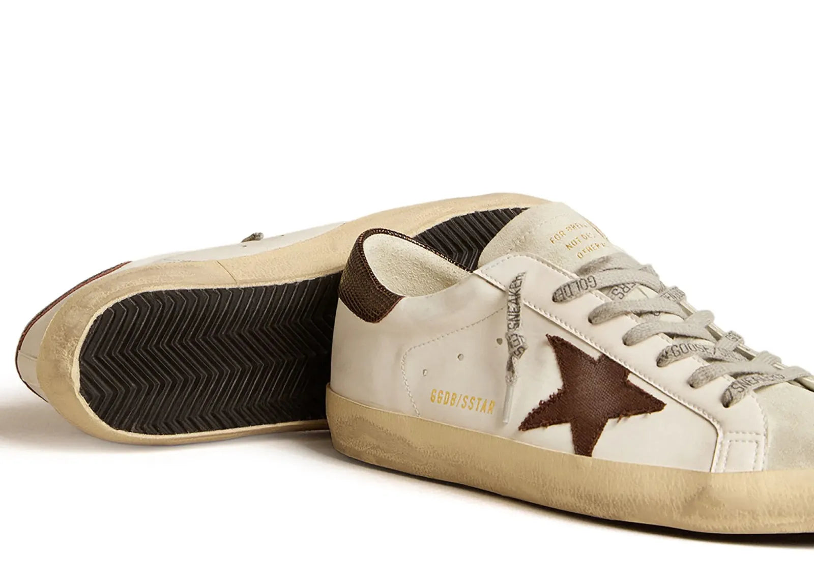 GOLDEN GOOSE SUPER-STAR WHITE BIO-BASED BROWN CANVAS STAR LIZARD HEEL