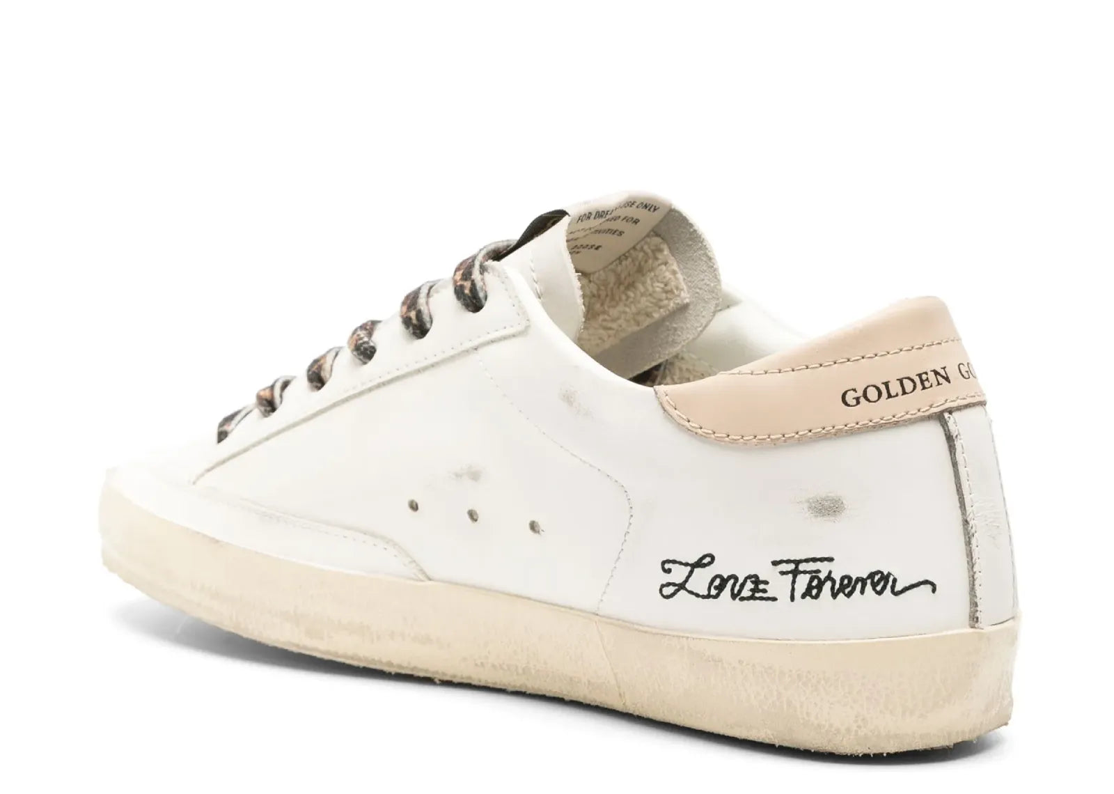 GOLDEN GOOSE SUPER-STAR WHITE LEATHER GRAY GLITTER STAR NUDE HEEL LEOPARD LACES (W)