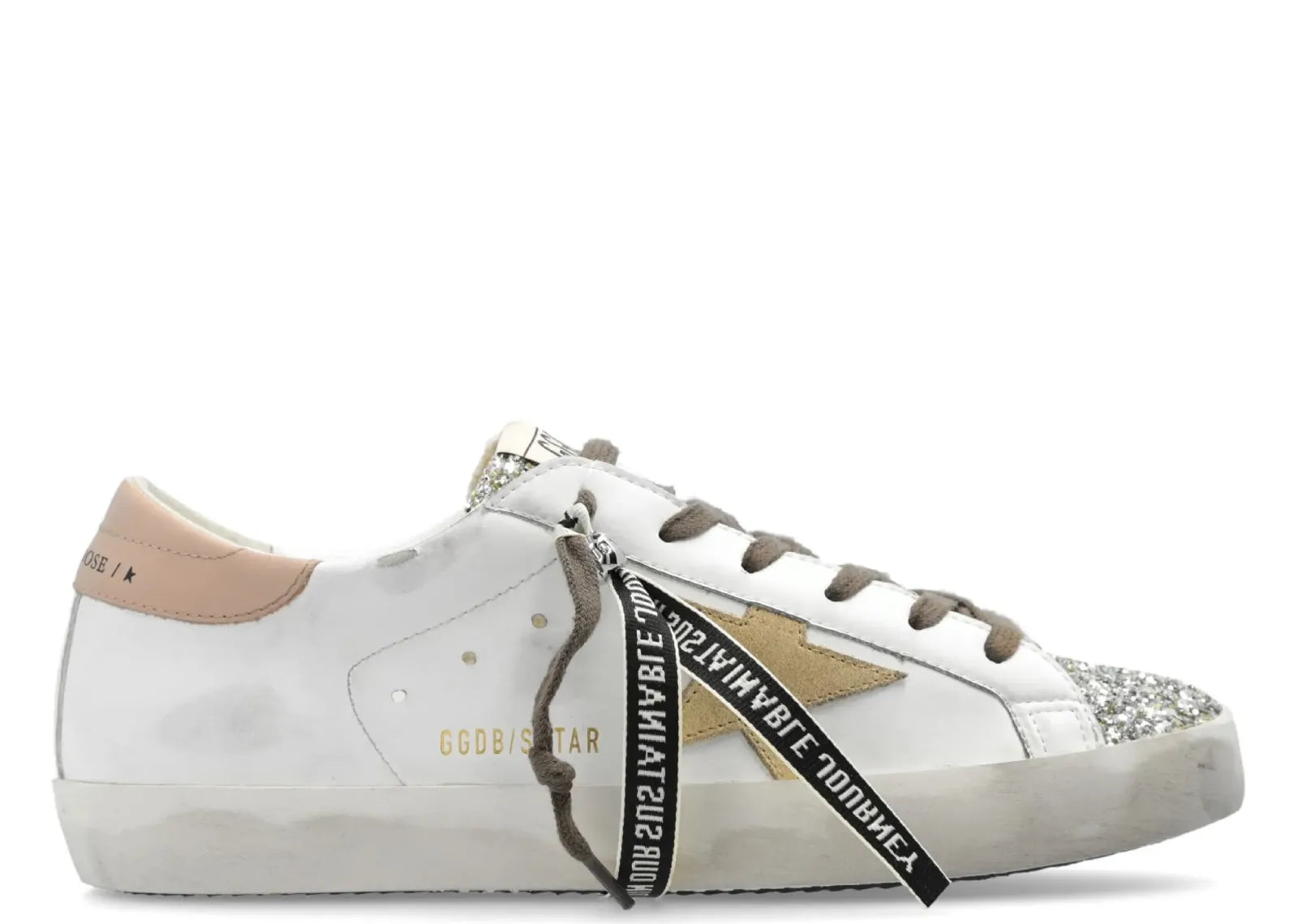 GOLDEN GOOSE SUPER-STAR WHITE LEATHER MULTICOLOR GLITTER HEEL (W)