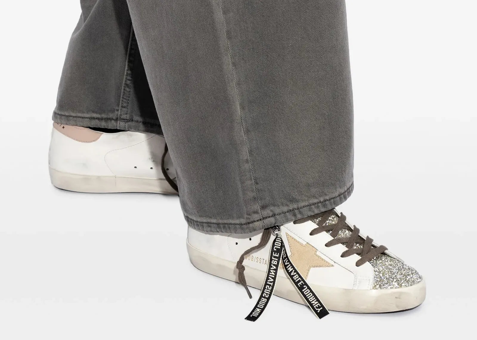 GOLDEN GOOSE SUPER-STAR WHITE LEATHER MULTICOLOR GLITTER HEEL (W)