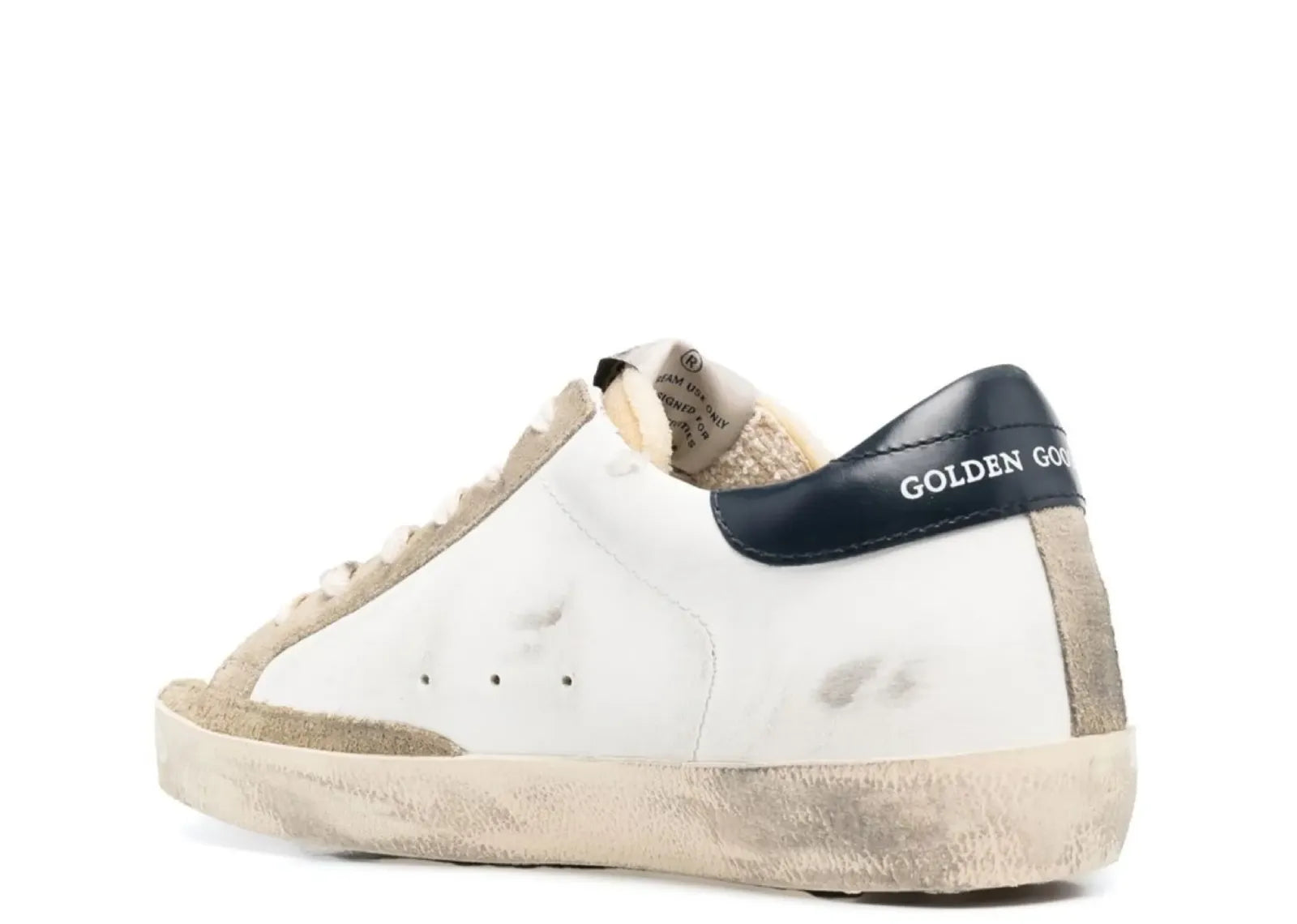 GOLDEN GOOSE SUPER-STAR WHITE LEATHER PERFORATED STAR BLUE HEEL (W)