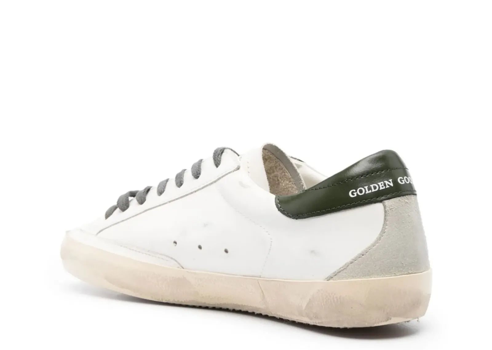 GOLDEN GOOSE SUPER-STAR WHITE LEATHER RED SUEDE STAR GREEN HEEL