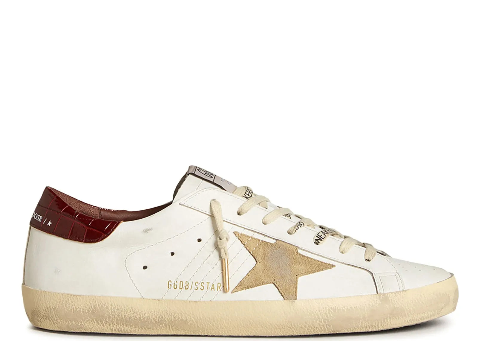 GOLDEN GOOSE SUPER-STAR WHITE LEATHER SAND SUEDE STAR RED CROCO HEEL