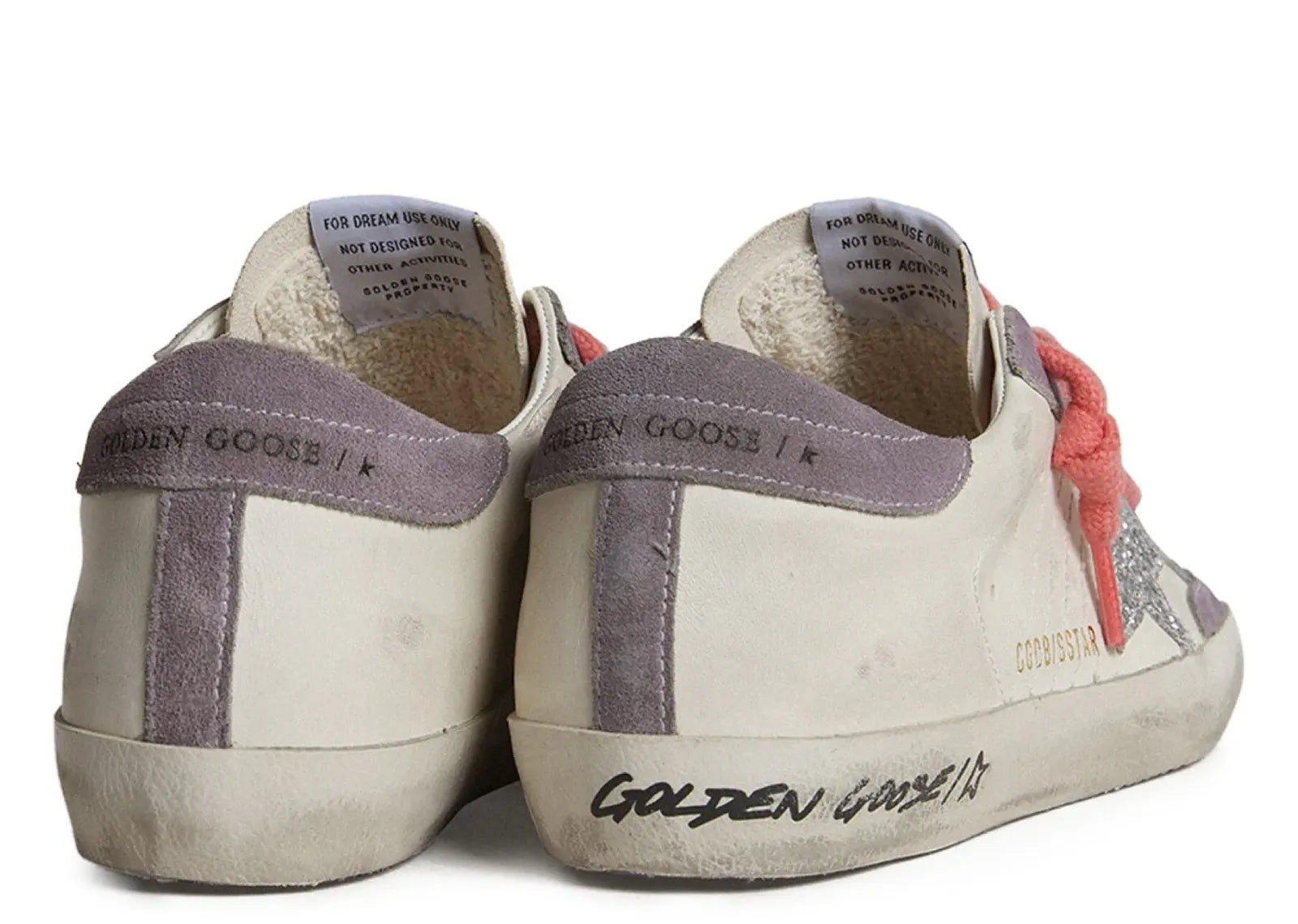 GOLDEN GOOSE SUPER-STAR WHITE LEATHER SILVER STAR LILAC HEEL (W)