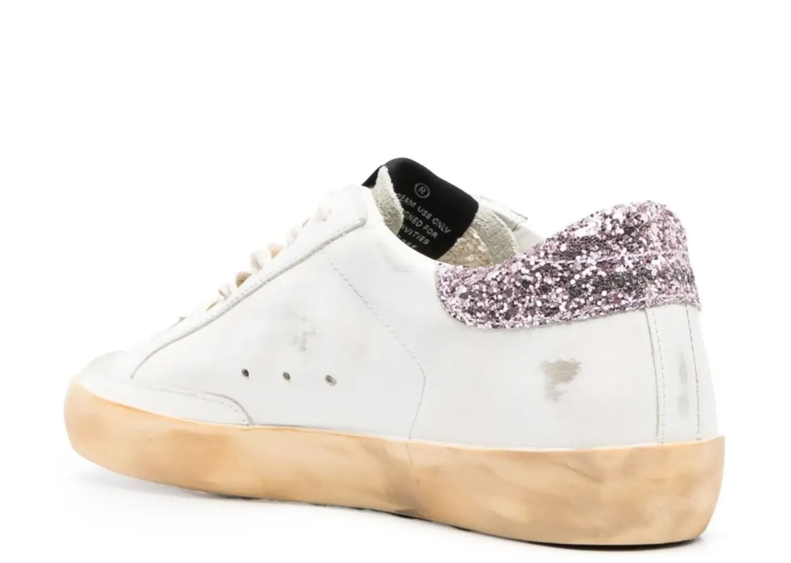 GOLDEN GOOSE SUPER-STAR WHITE LEATHER TAN STAR PINK GLITTER HEEL (W)