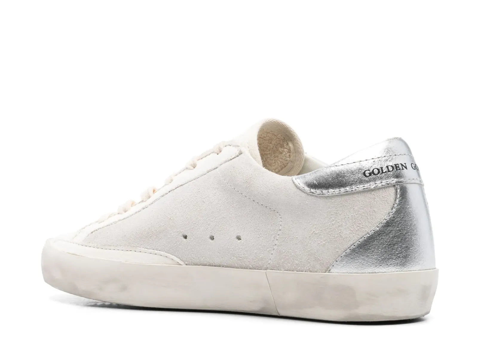 GOLDEN GOOSE SUPER-STAR WHITE SWAROVSKI GRAY STAR SILVER HEEL (W)