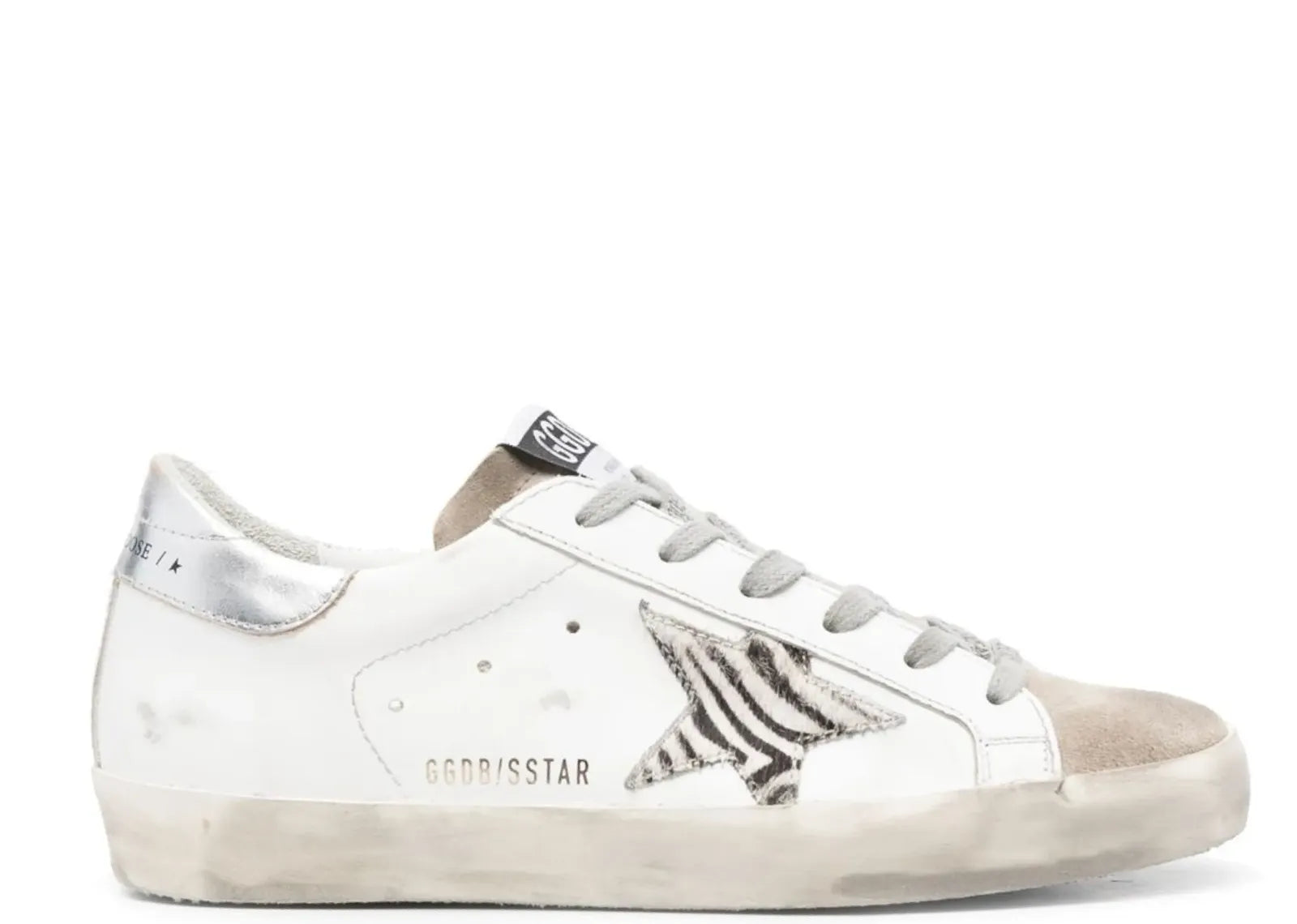 GOLDEN GOOSE SUPER-STAR WHITE ZEBRA PONY STAR SILVER HEEL (W)