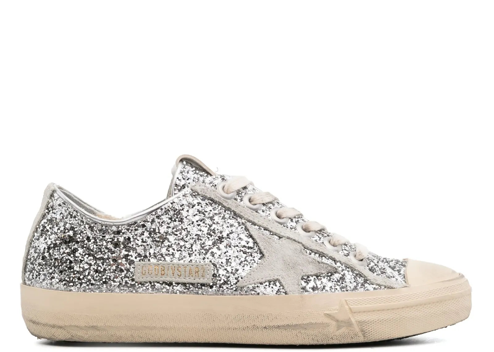 GOLDEN GOOSE V-STAR SILVER GLITTER GRAY SUEDE STAR HEEL (W)