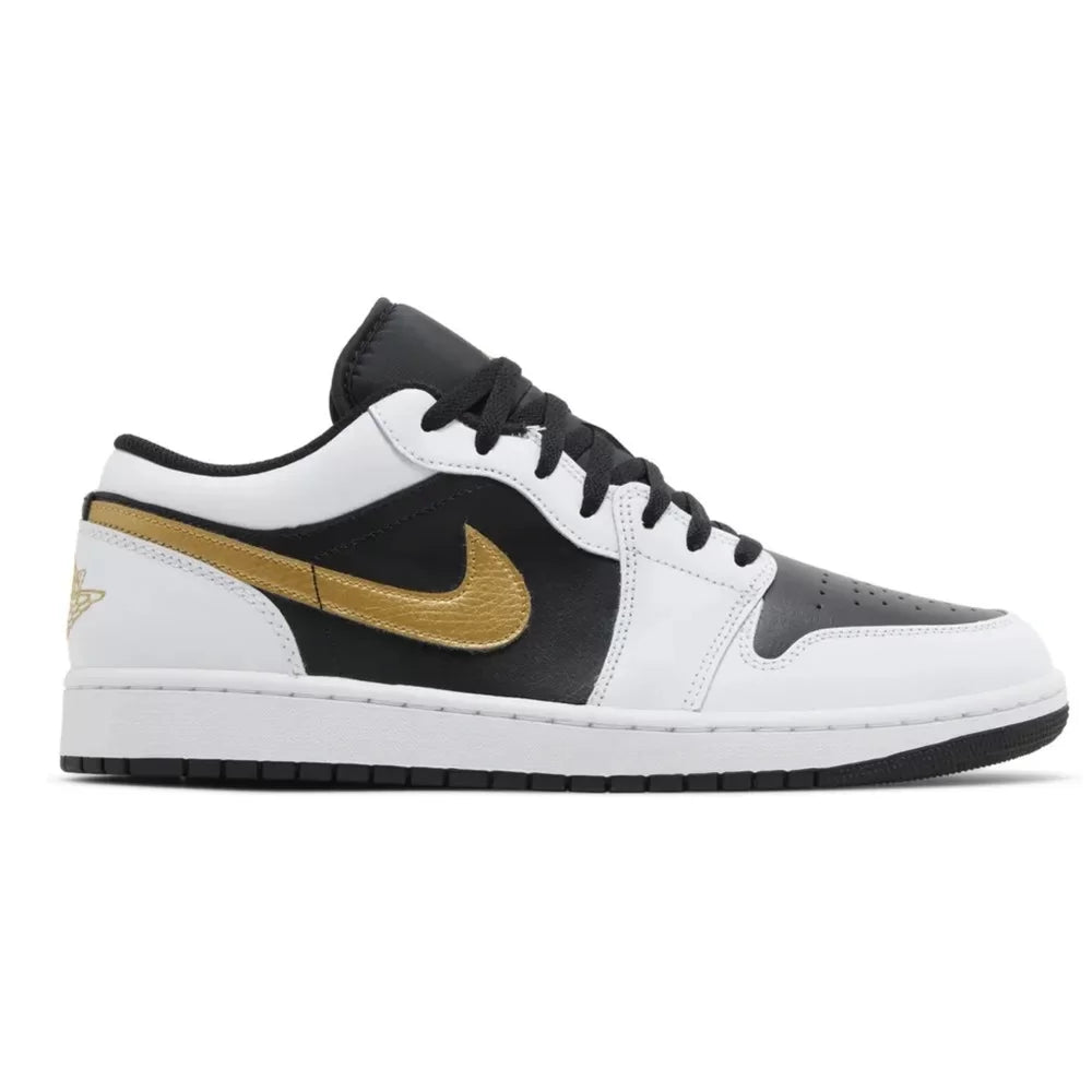 JORDAN 1 LOW WHITE BLACK METALLIC GOLD SWOOSH