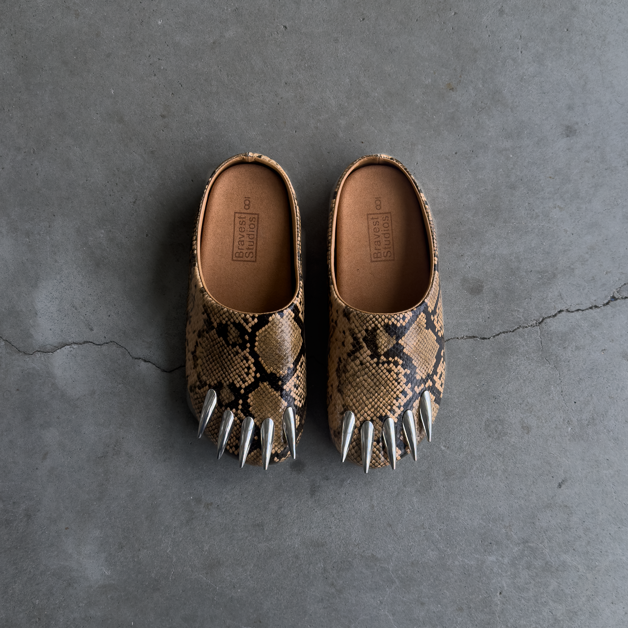 TAN SNAKESKIN CLAW MULES