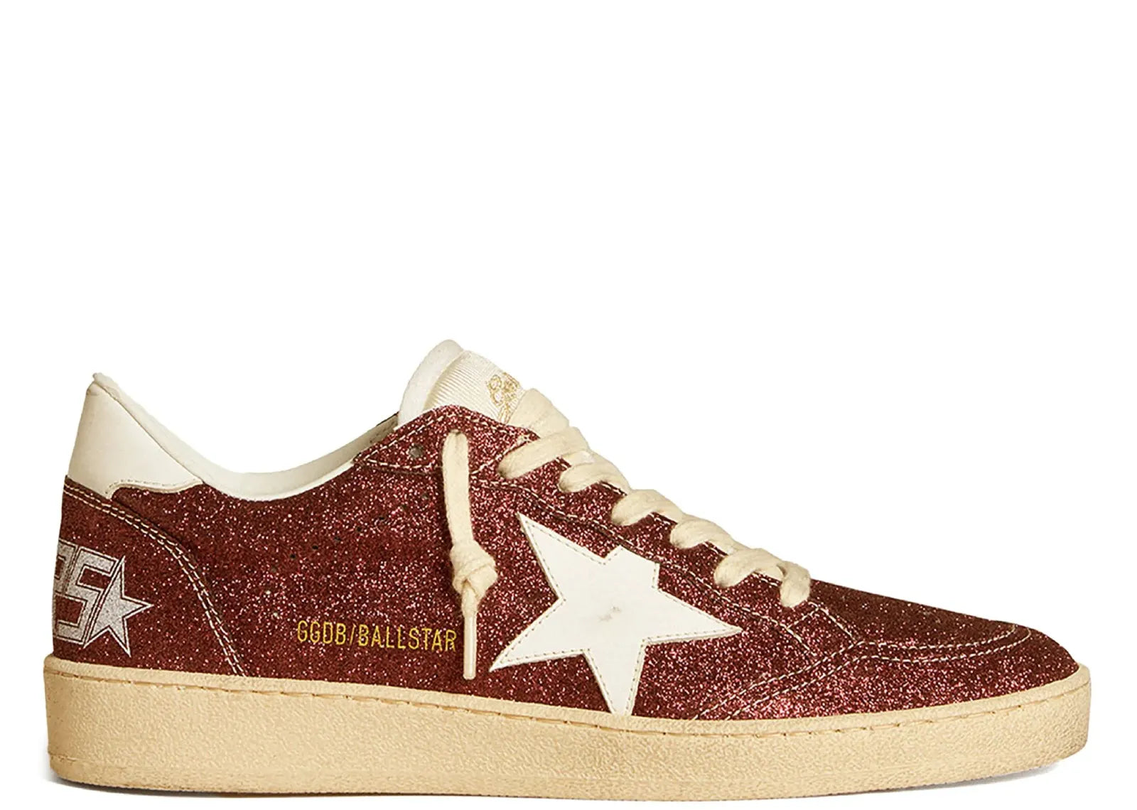 GOLDEN GOOSE BALL-STAR BURGUNDY GLITTER WHITE STAR HEEL (W)