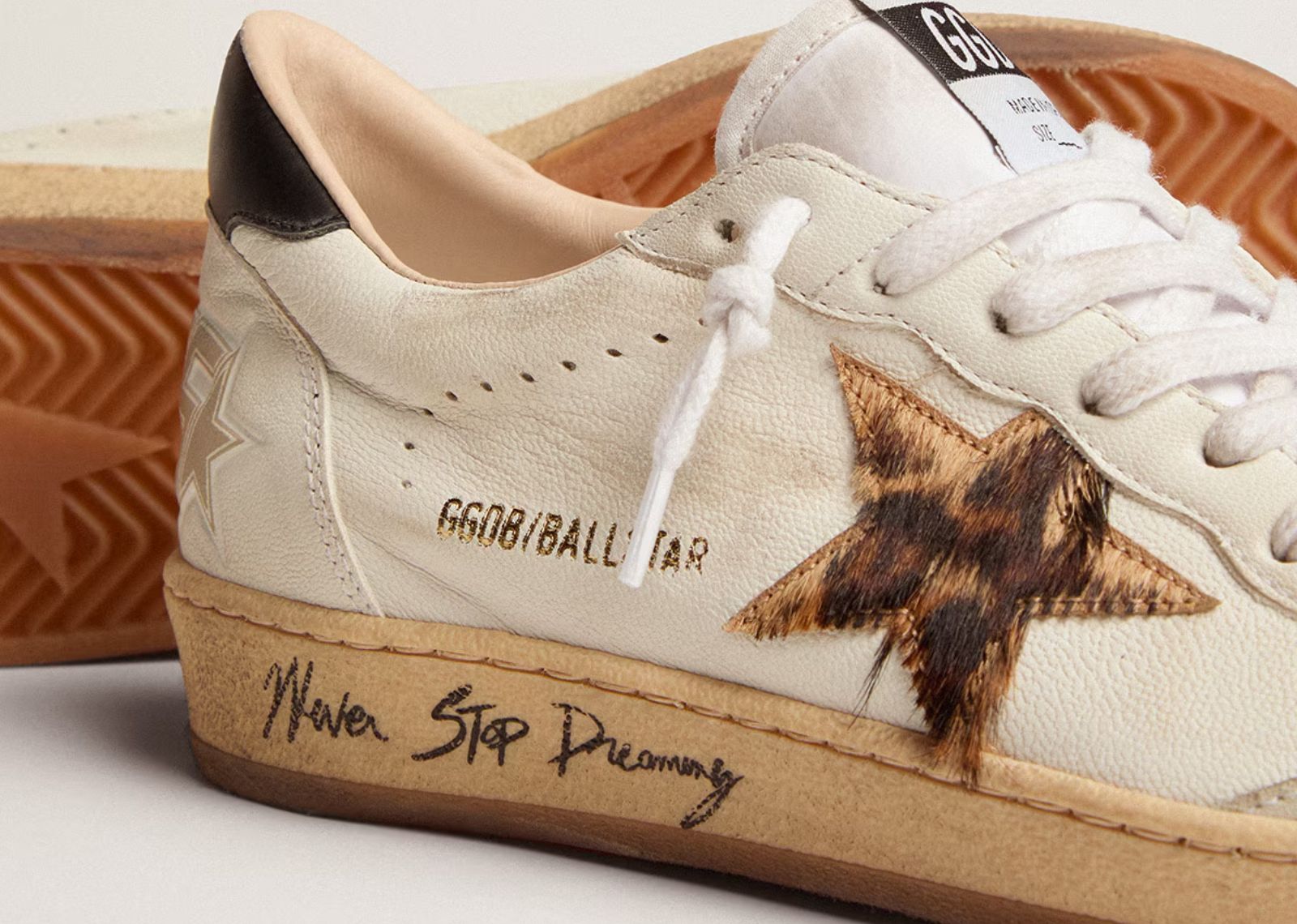 GOLDEN GOOSE BALL-STAR LEOPARD PRINT PONY SKIN STAR BLACK HEEL (W)